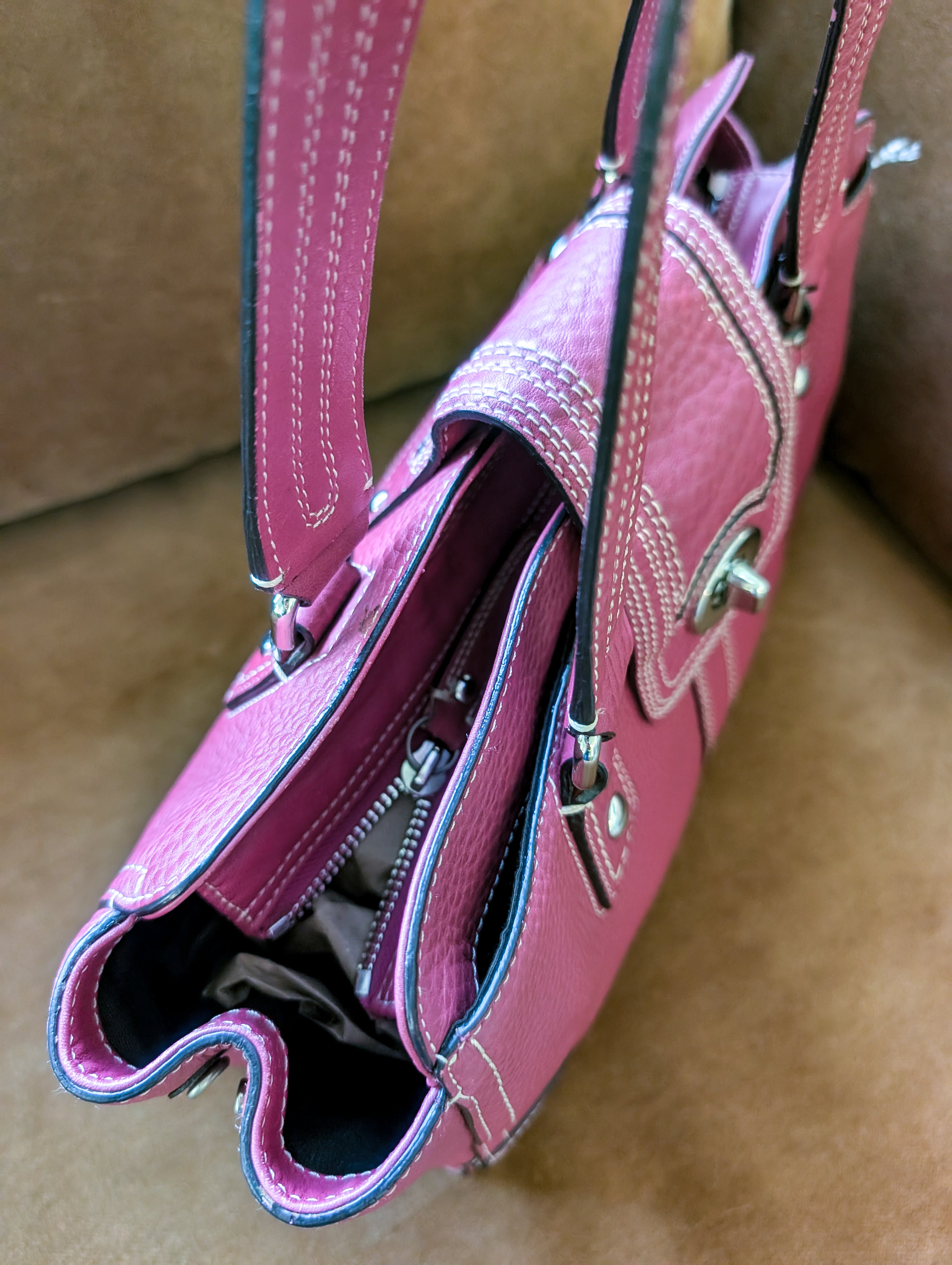 Coach Hampton Hot Pink Pebbled Leather Satchel