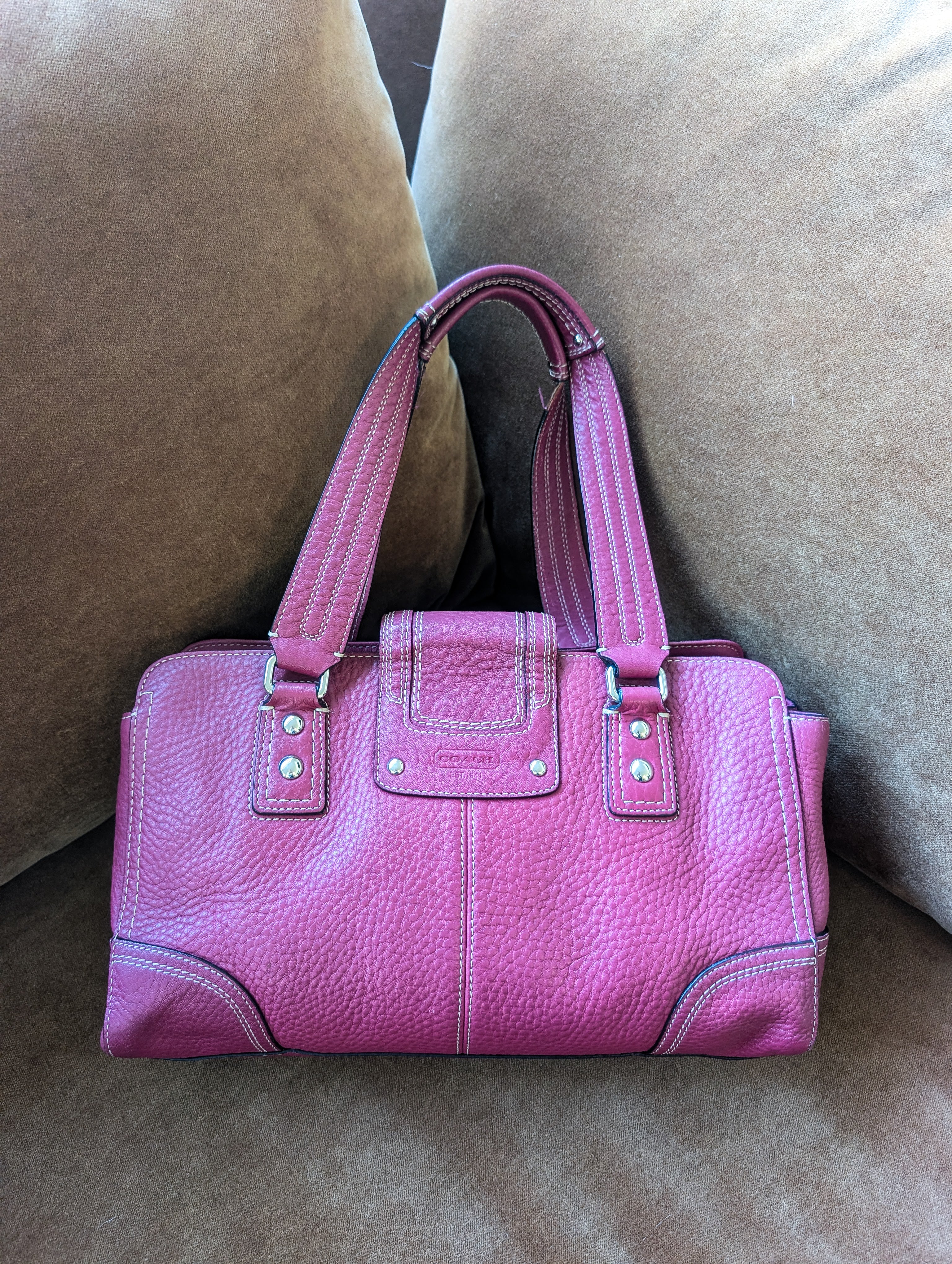Coach Hampton Hot Pink Pebbled Leather Satchel