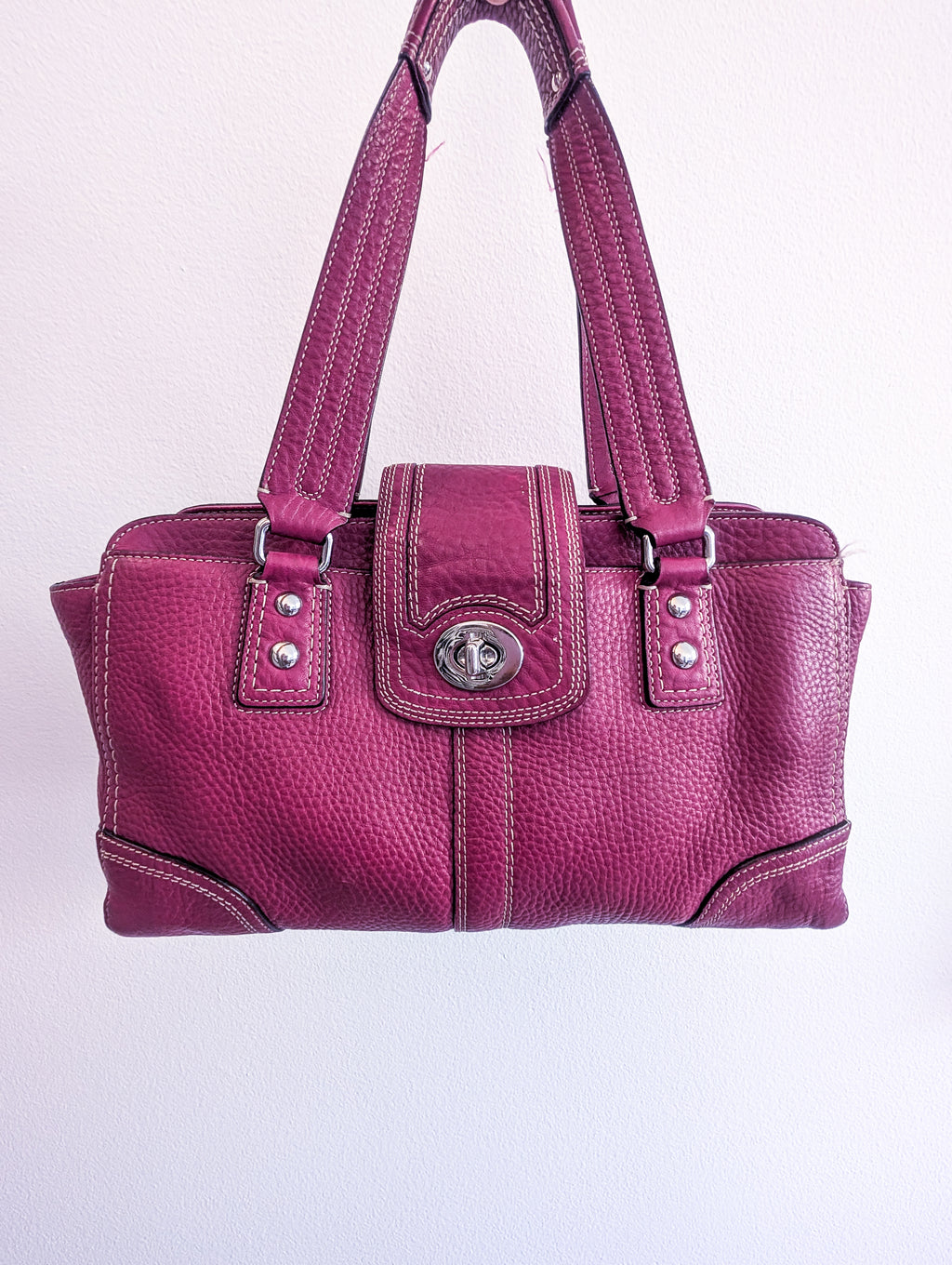 Coach Hampton Hot Pink Pebbled Leather Satchel