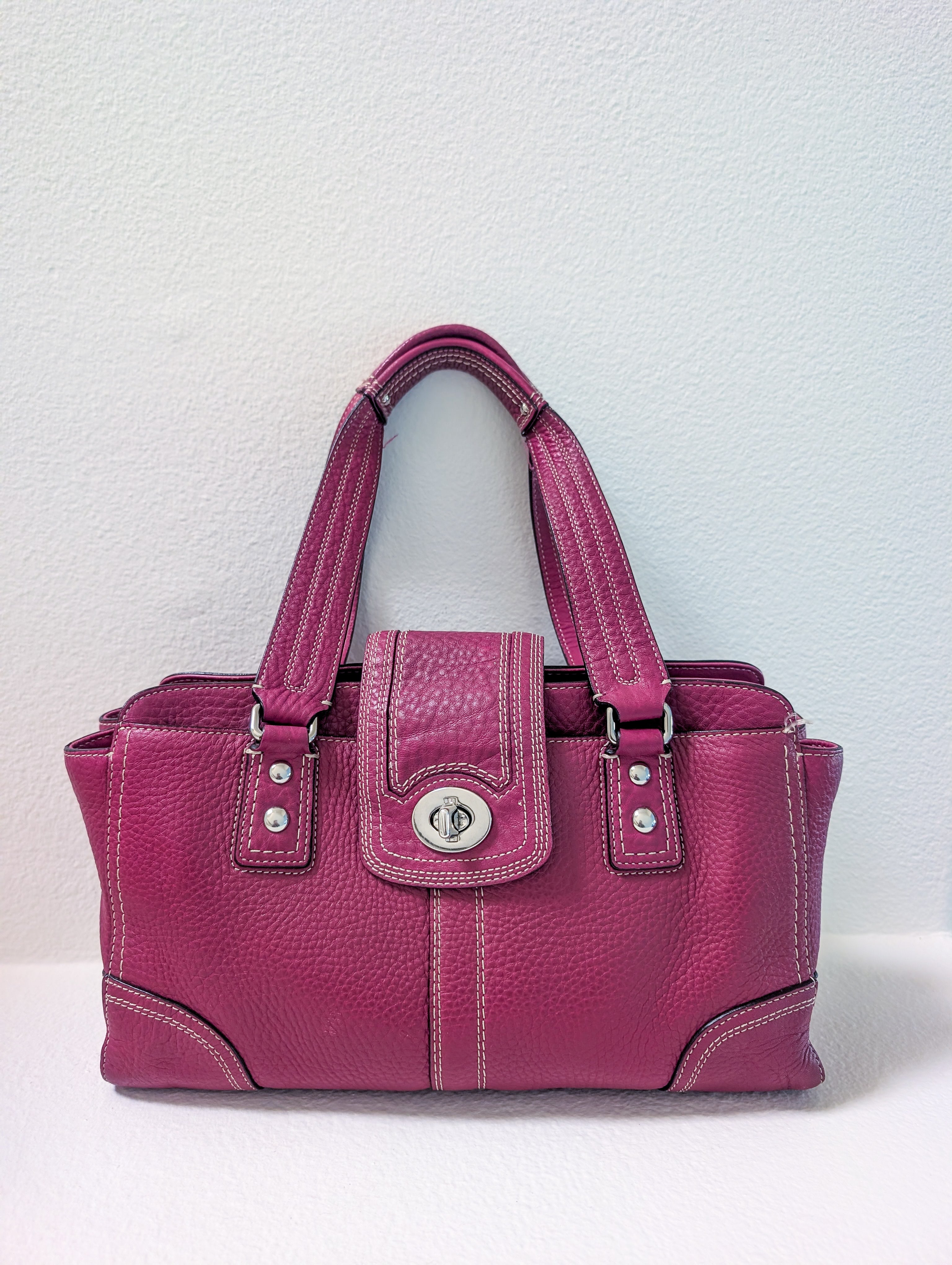 Coach Hampton Hot Pink Pebbled Leather Satchel