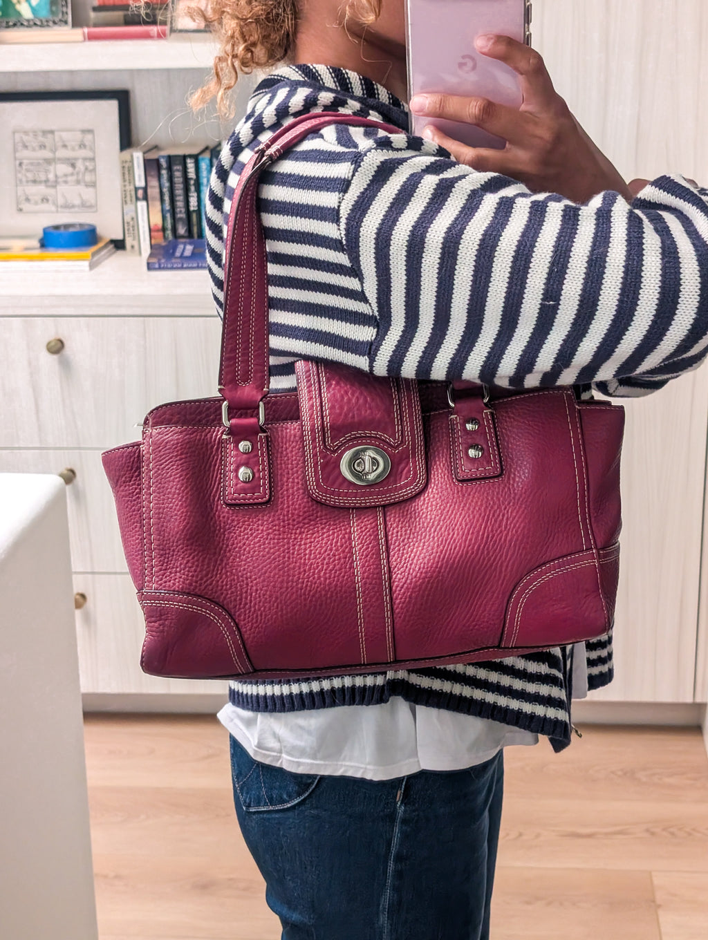 Coach Hampton Hot Pink Pebbled Leather Satchel