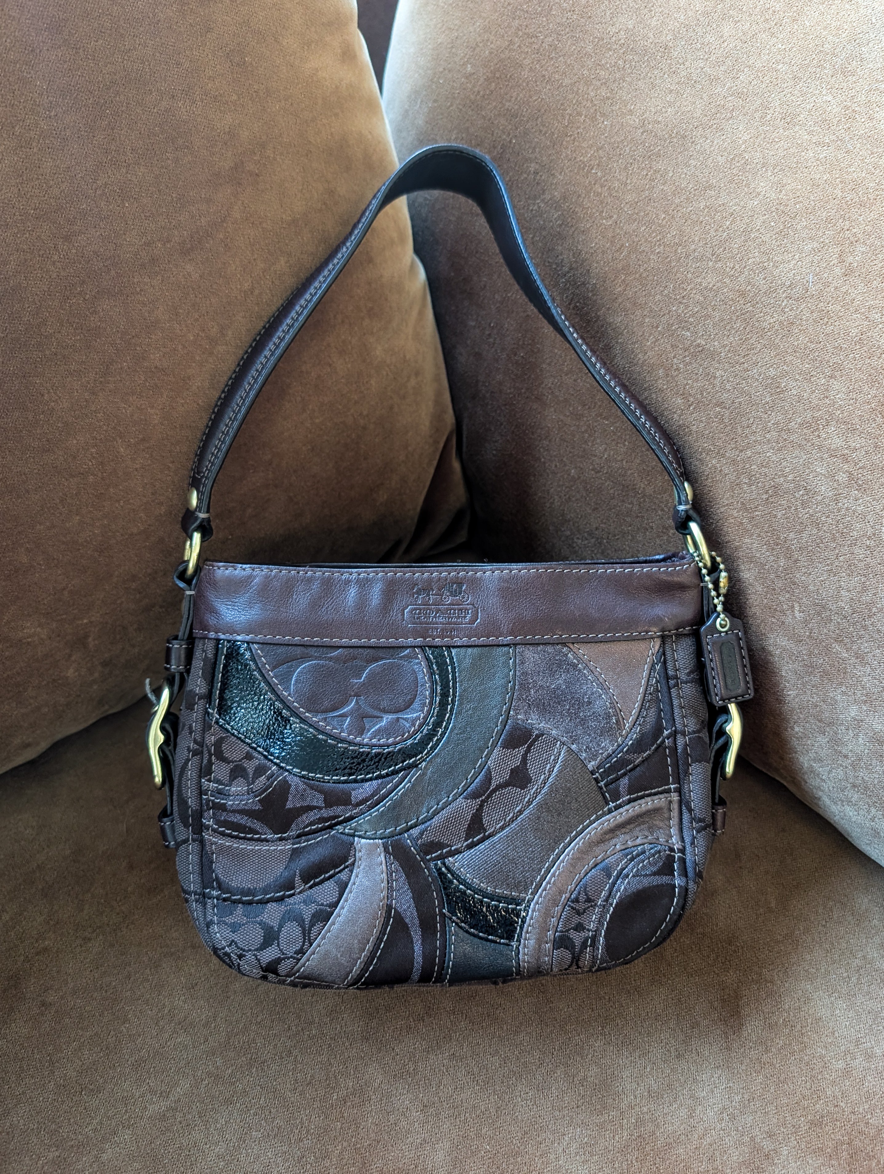 Vintage Coach Zoe Patchwork Mosaic Small Brown Shoulder Bag/Hobo Purse
