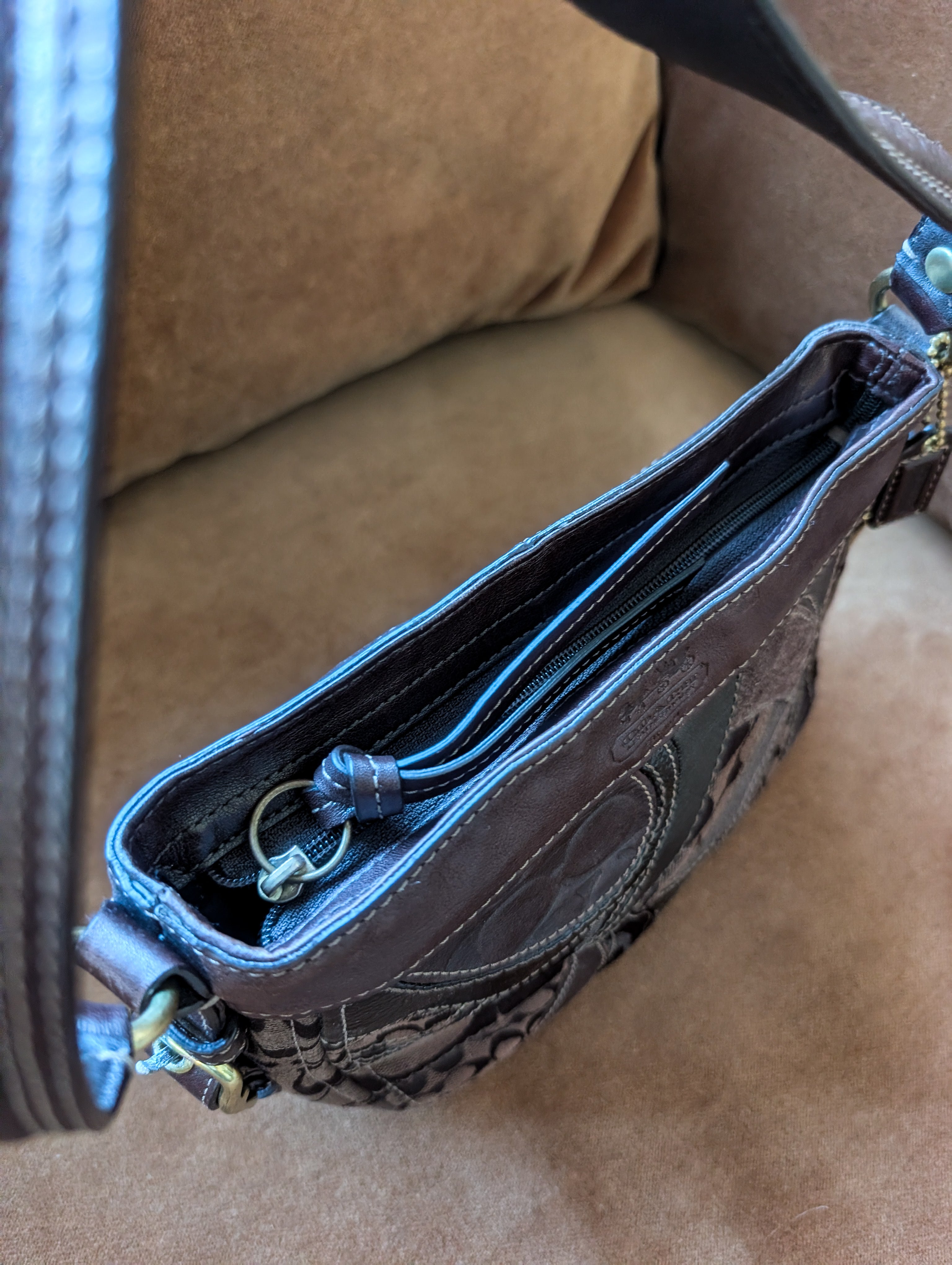 Vintage Coach Zoe Patchwork Mosaic Small Brown Shoulder Bag/Hobo Purse