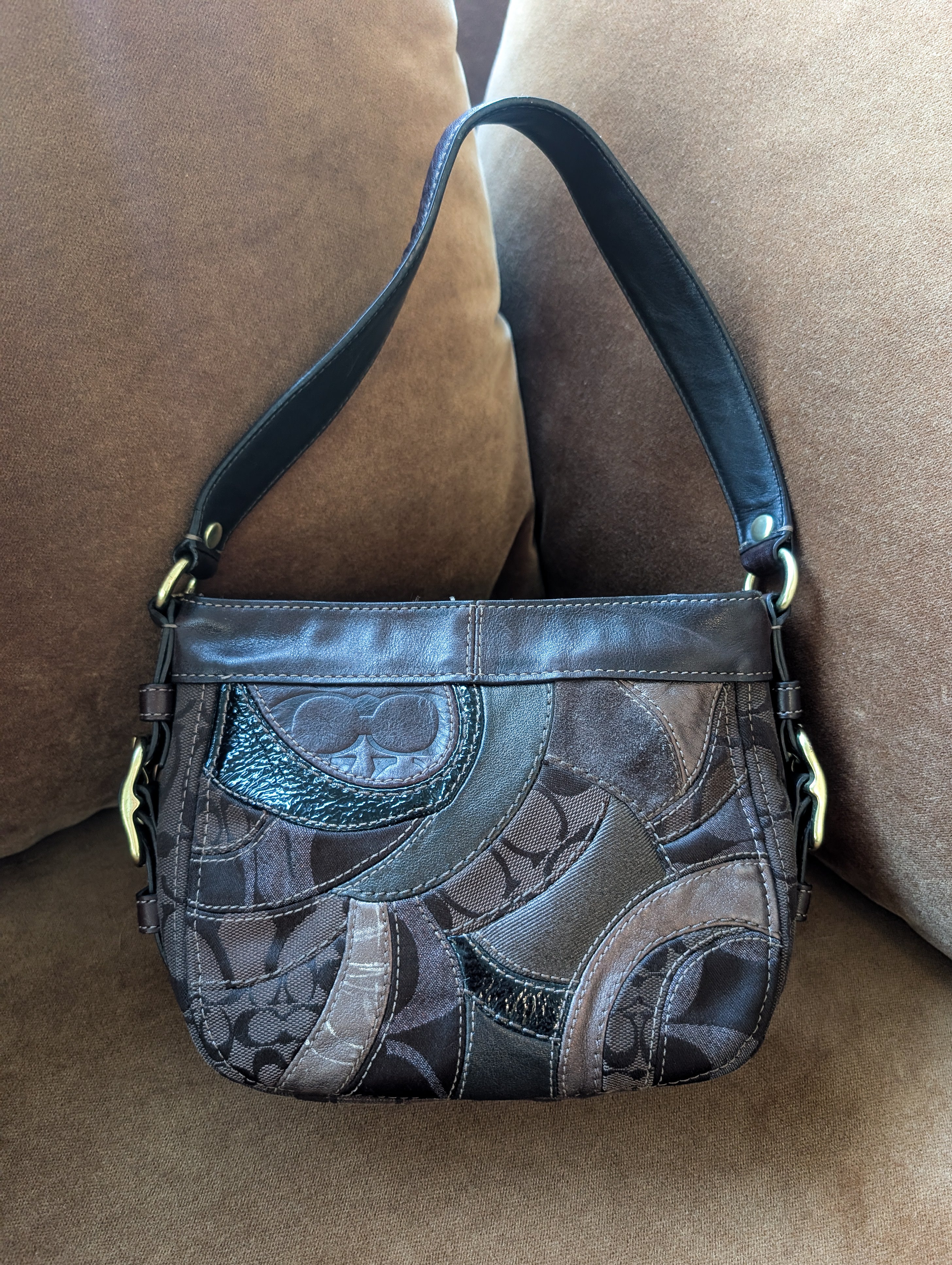 Vintage Coach Zoe Patchwork Mosaic Small Brown Shoulder Bag/Hobo Purse