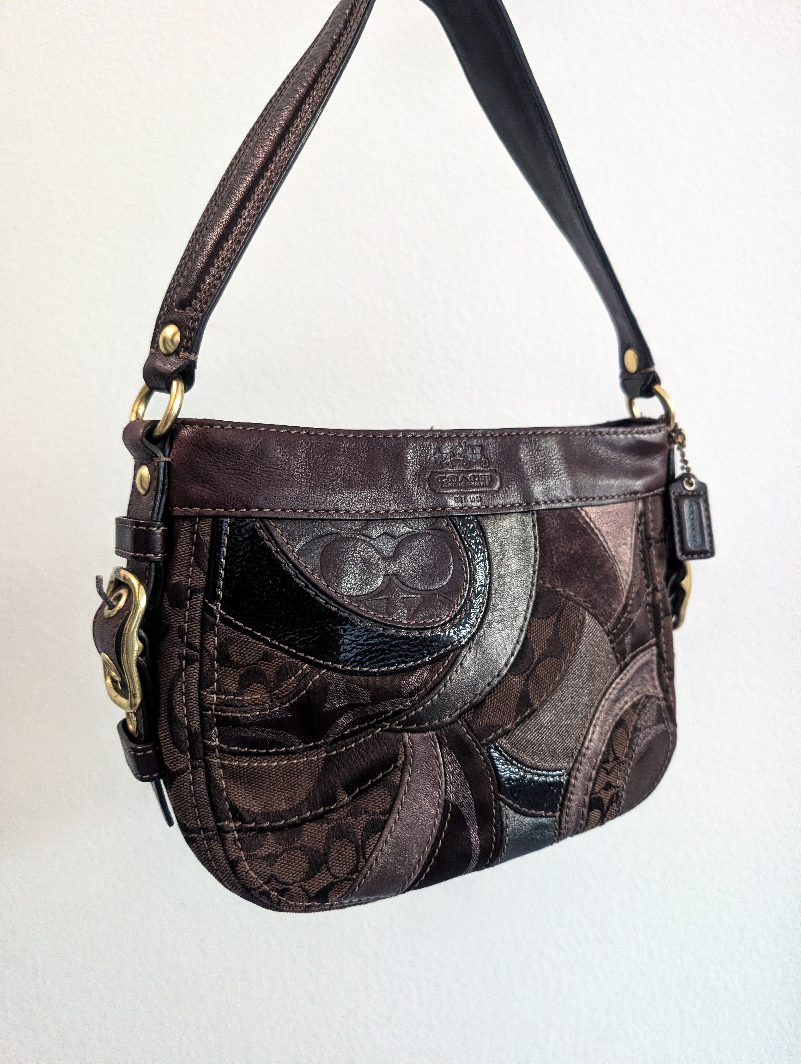 Vintage Coach Zoe Patchwork Mosaic Small Brown Shoulder Bag/Hobo Purse