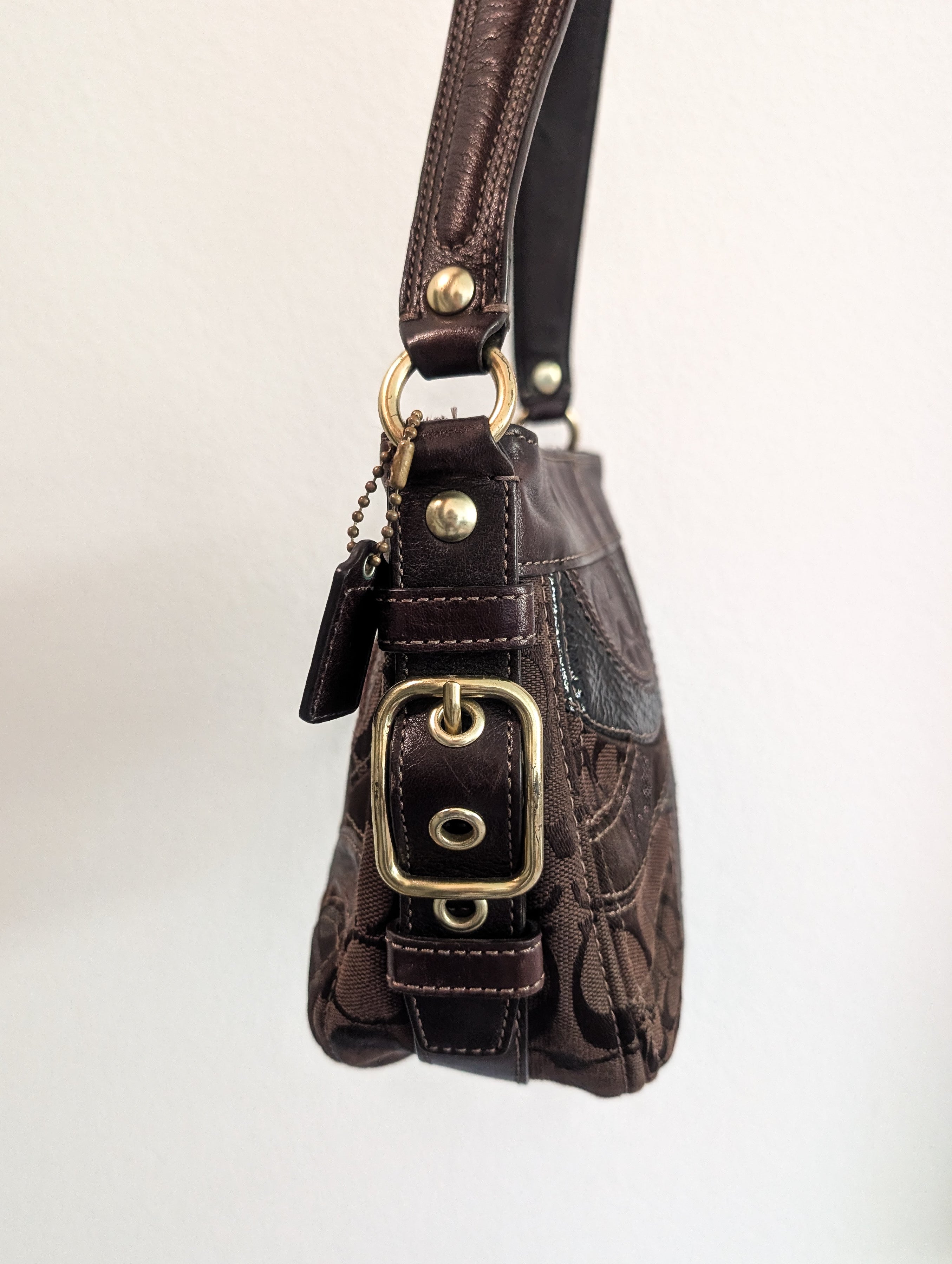 Vintage Coach Zoe Patchwork Mosaic Small Brown Shoulder Bag/Hobo Purse