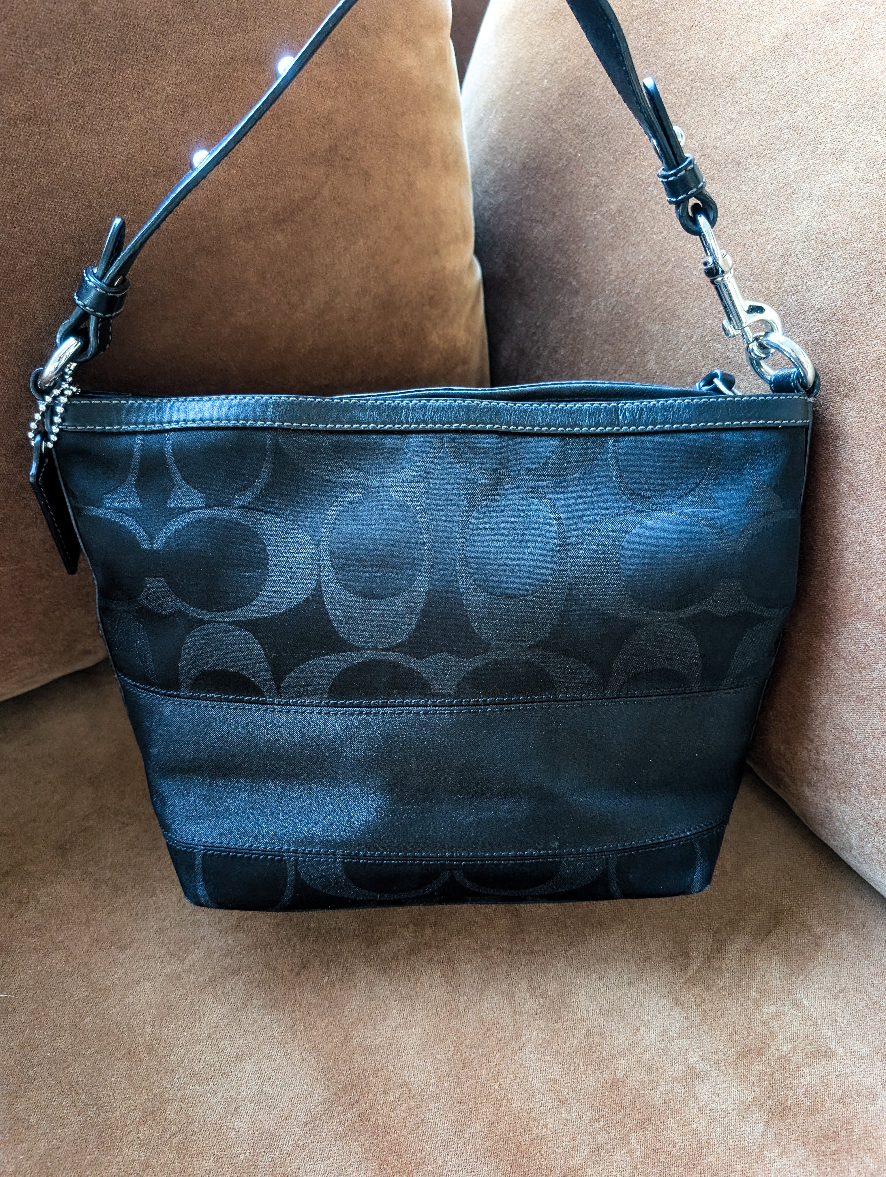 Coach Black Signature Striped Lurex Stud Tote Bag in Black & Silver