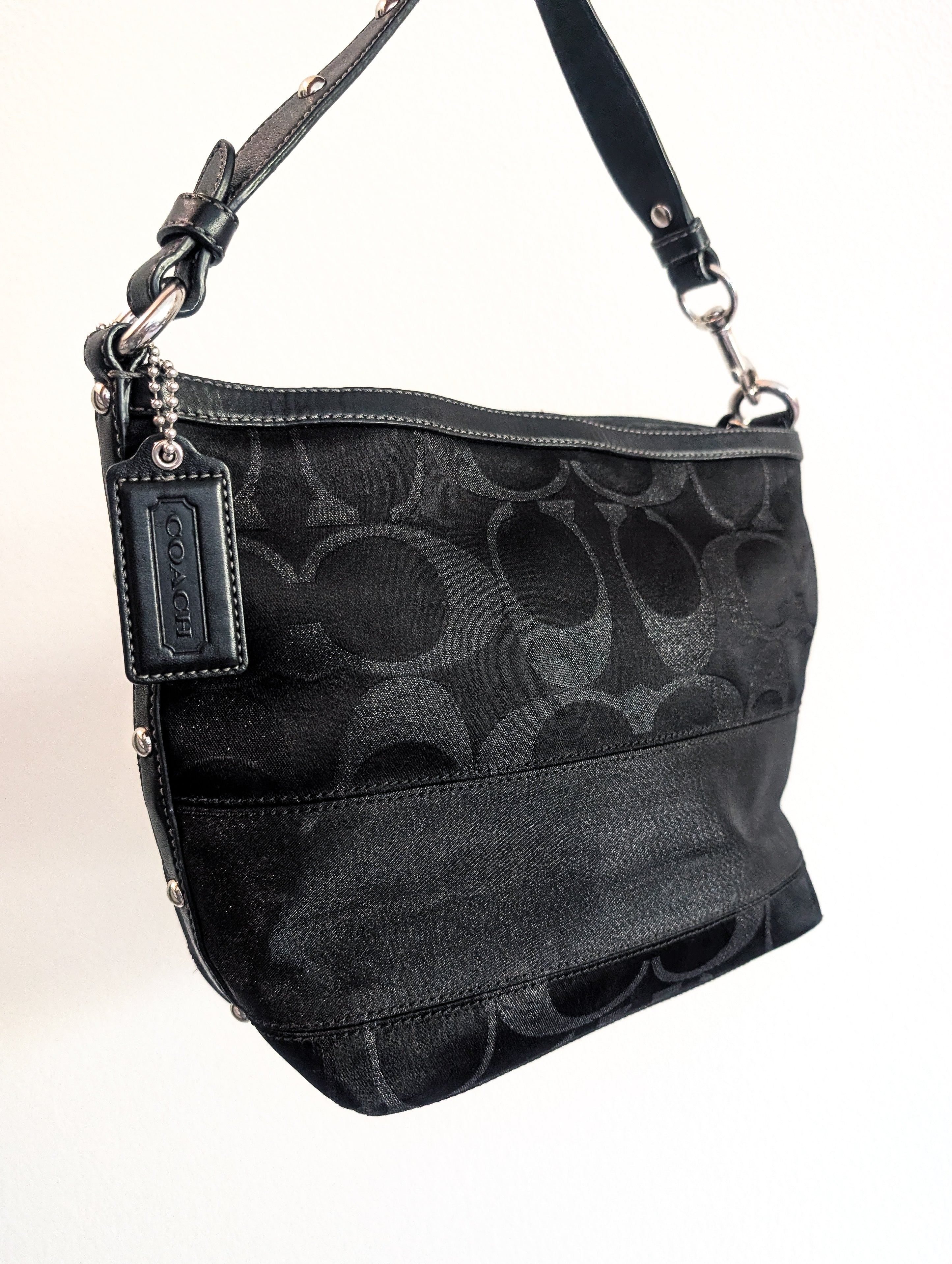 Coach Black Signature Striped Lurex Stud Tote Bag in Black & Silver