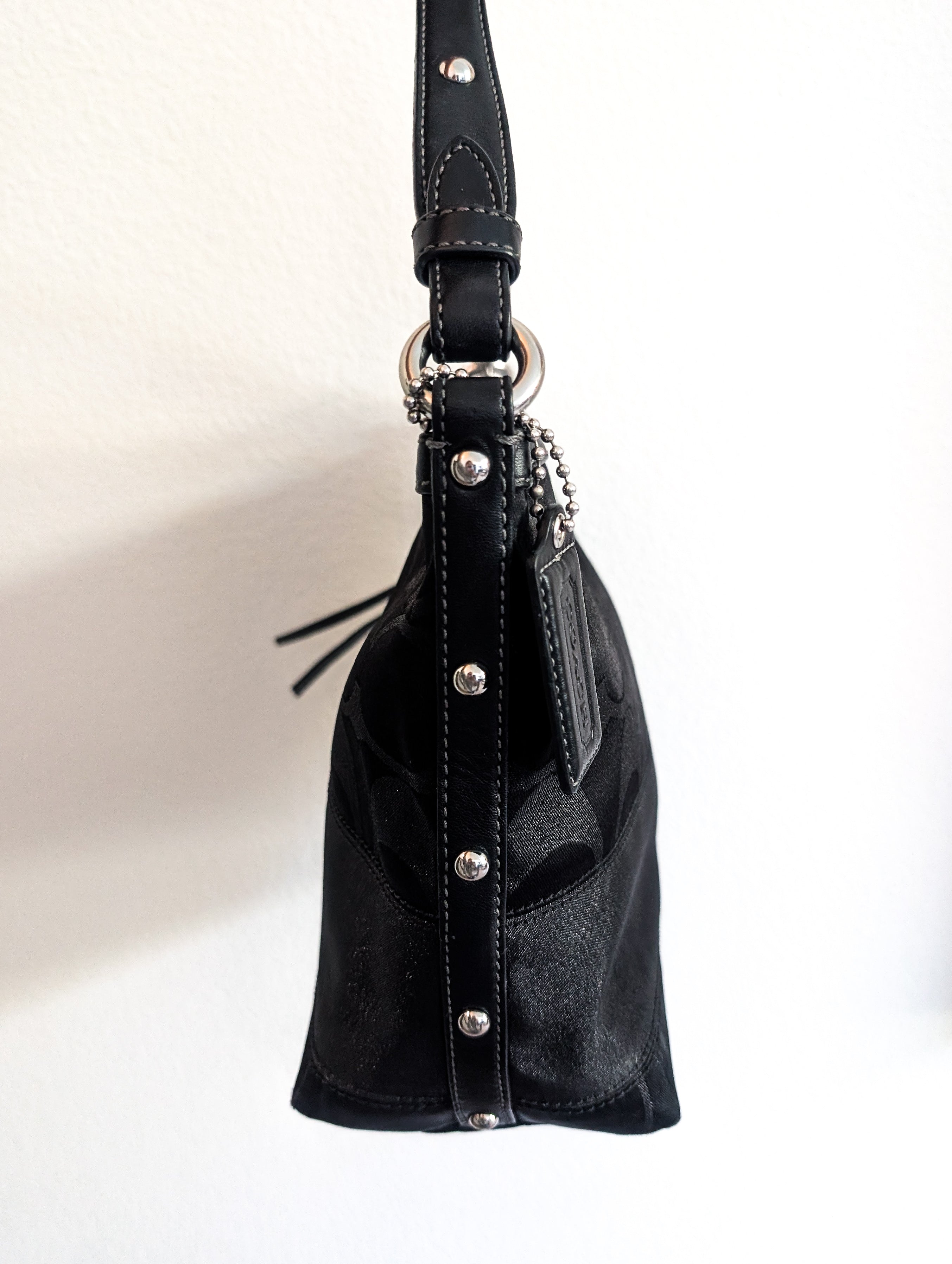 Coach Black Signature Striped Lurex Stud Tote Bag in Black & Silver