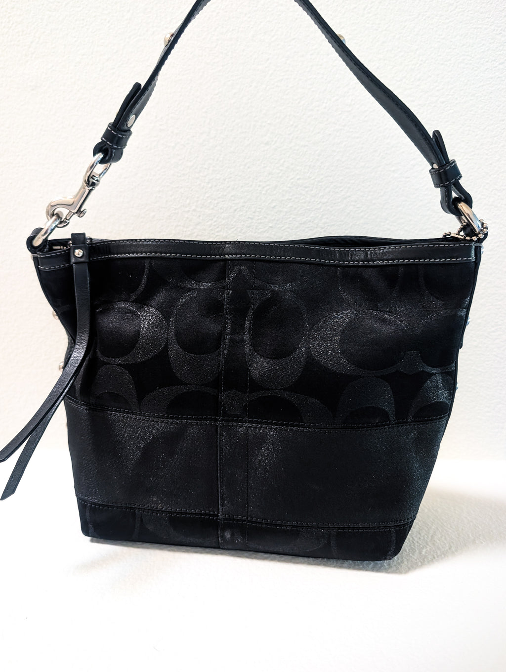 Coach Black Signature Striped Lurex Stud Tote Bag in Black & Silver