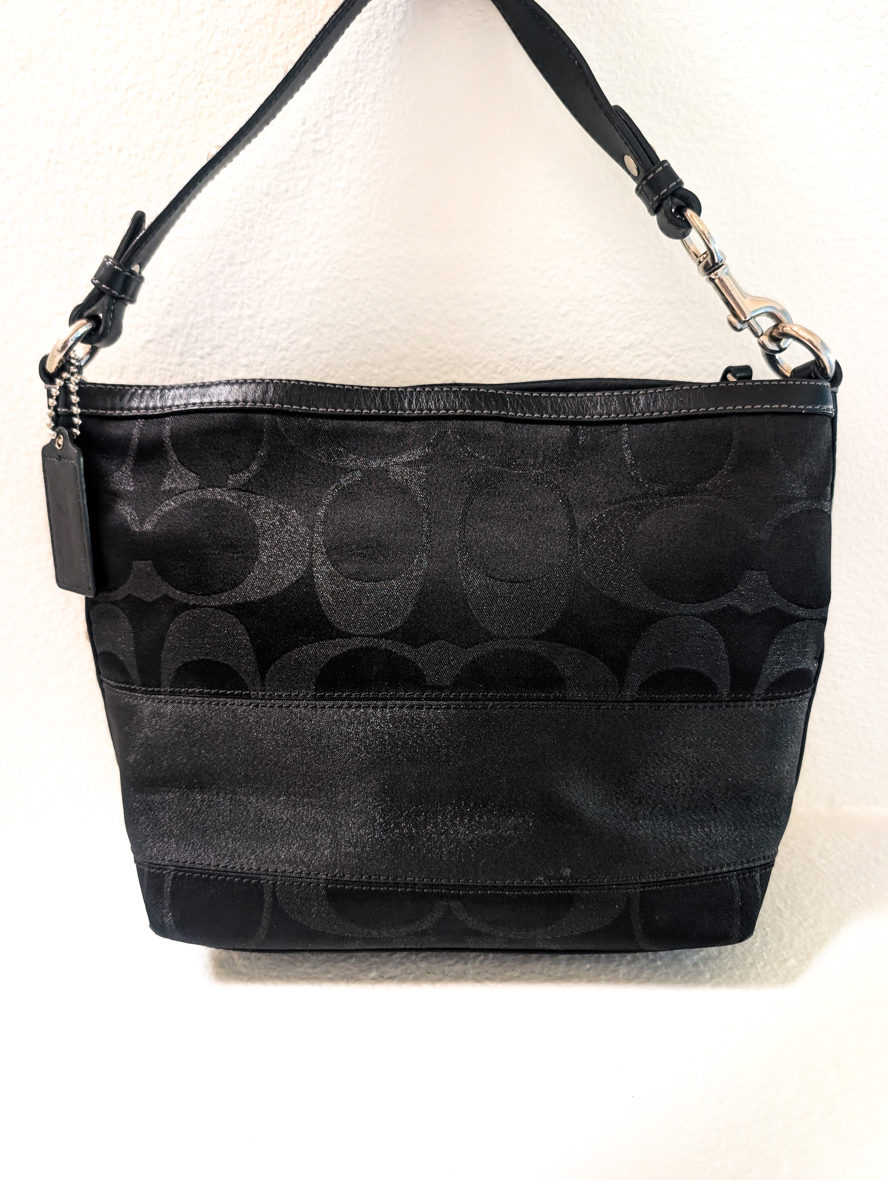 Coach Black Signature Striped Lurex Stud Tote Bag in Black & Silver