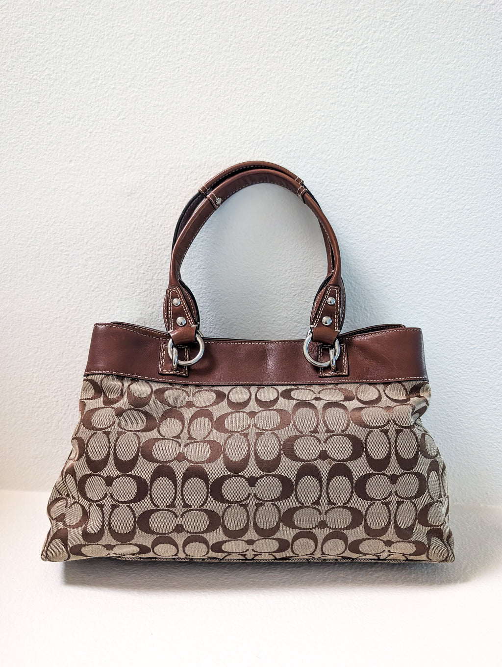 Coach Penelope Signature Jacquard Shoulder Bag in Brown & Silver