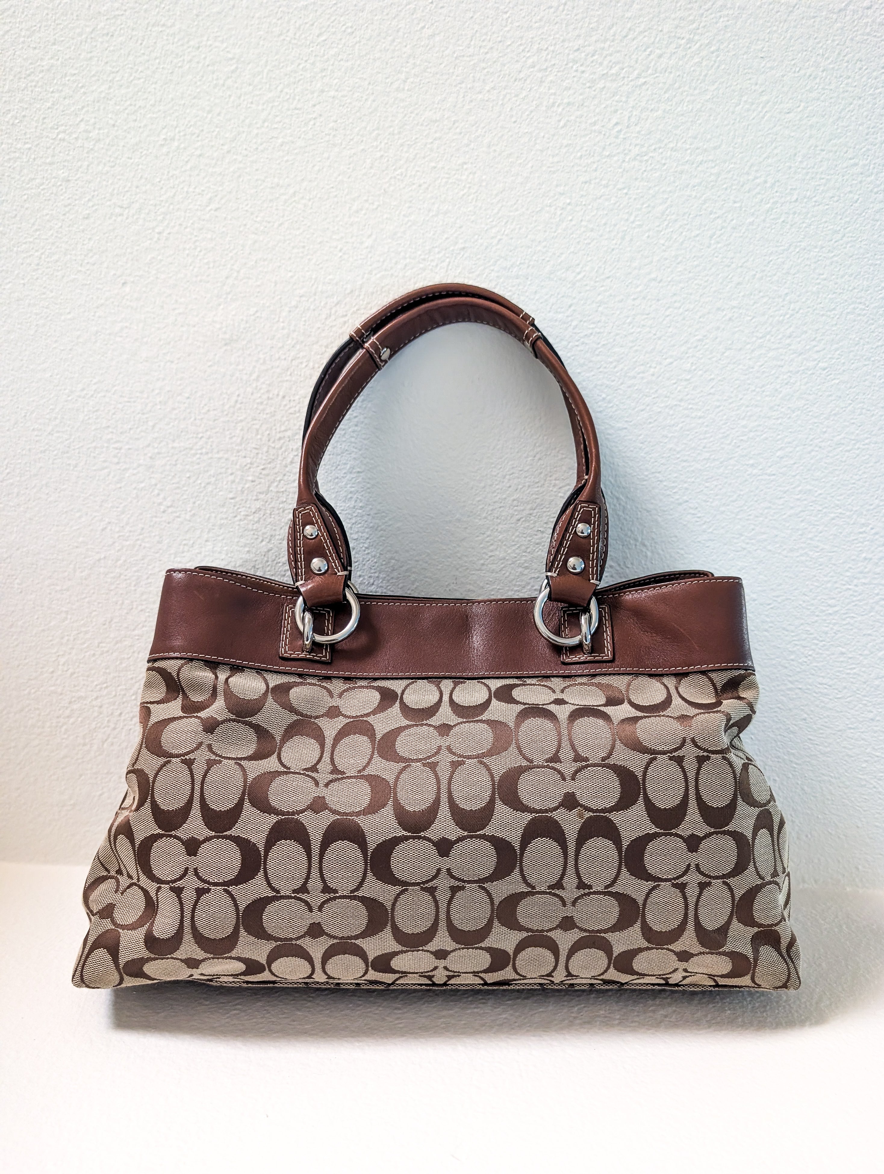Coach Penelope Signature Jacquard Shoulder Bag in Brown & Silver