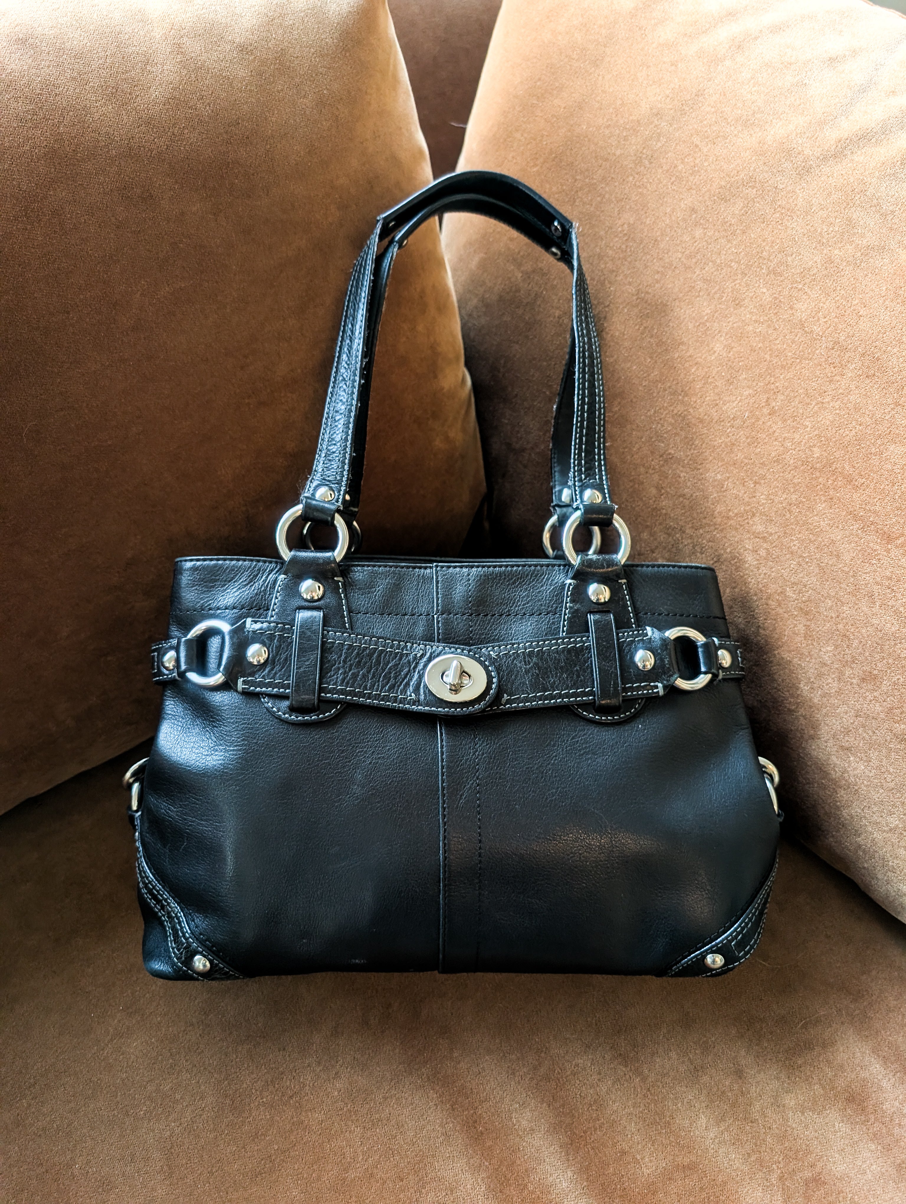 Coach Carly Satchel Carryall in Black & Silver