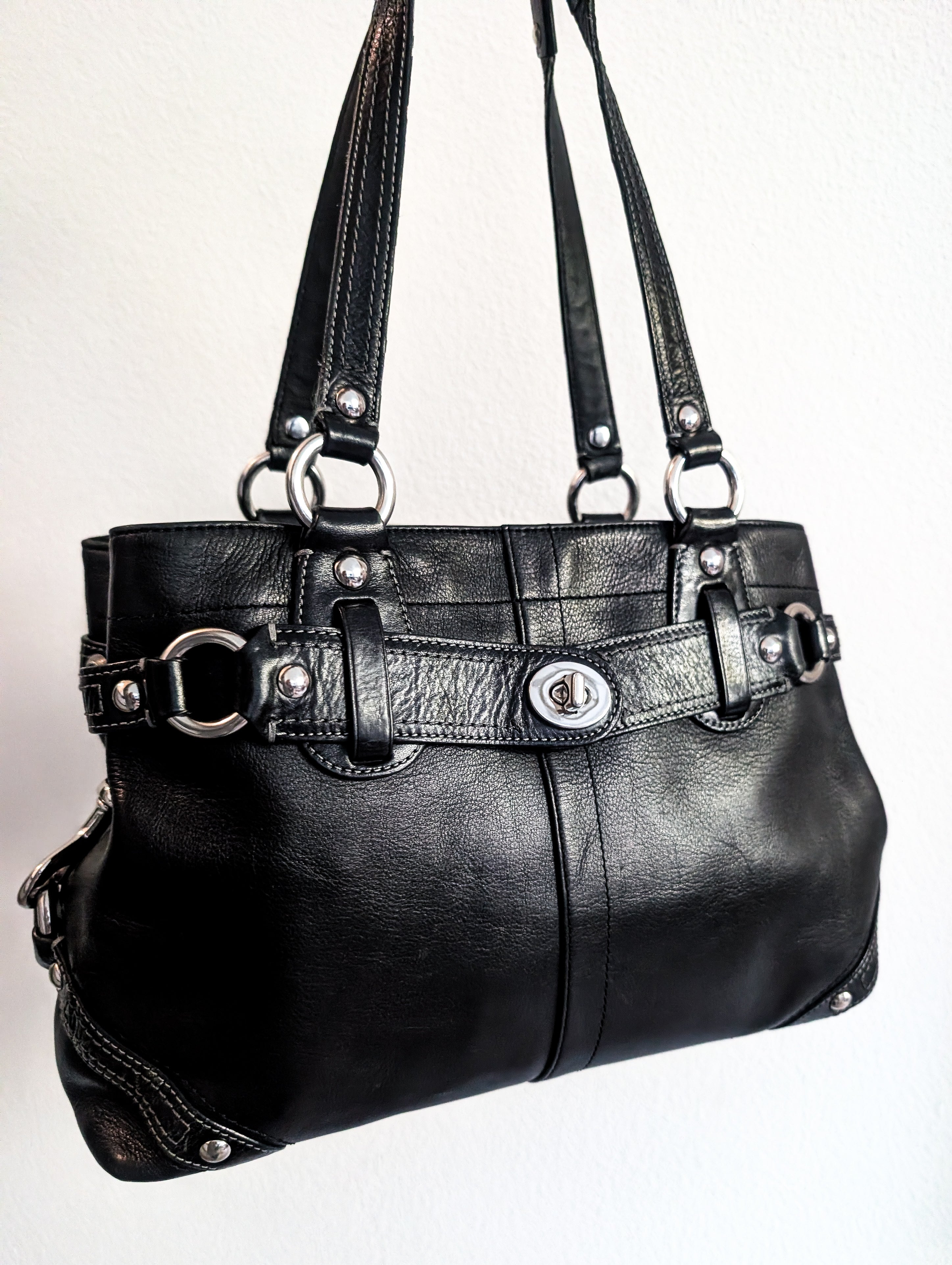 Coach Carly Satchel Carryall in Black & Silver