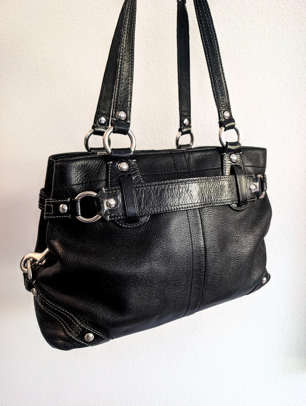 Coach Carly Satchel Carryall in Black & Silver