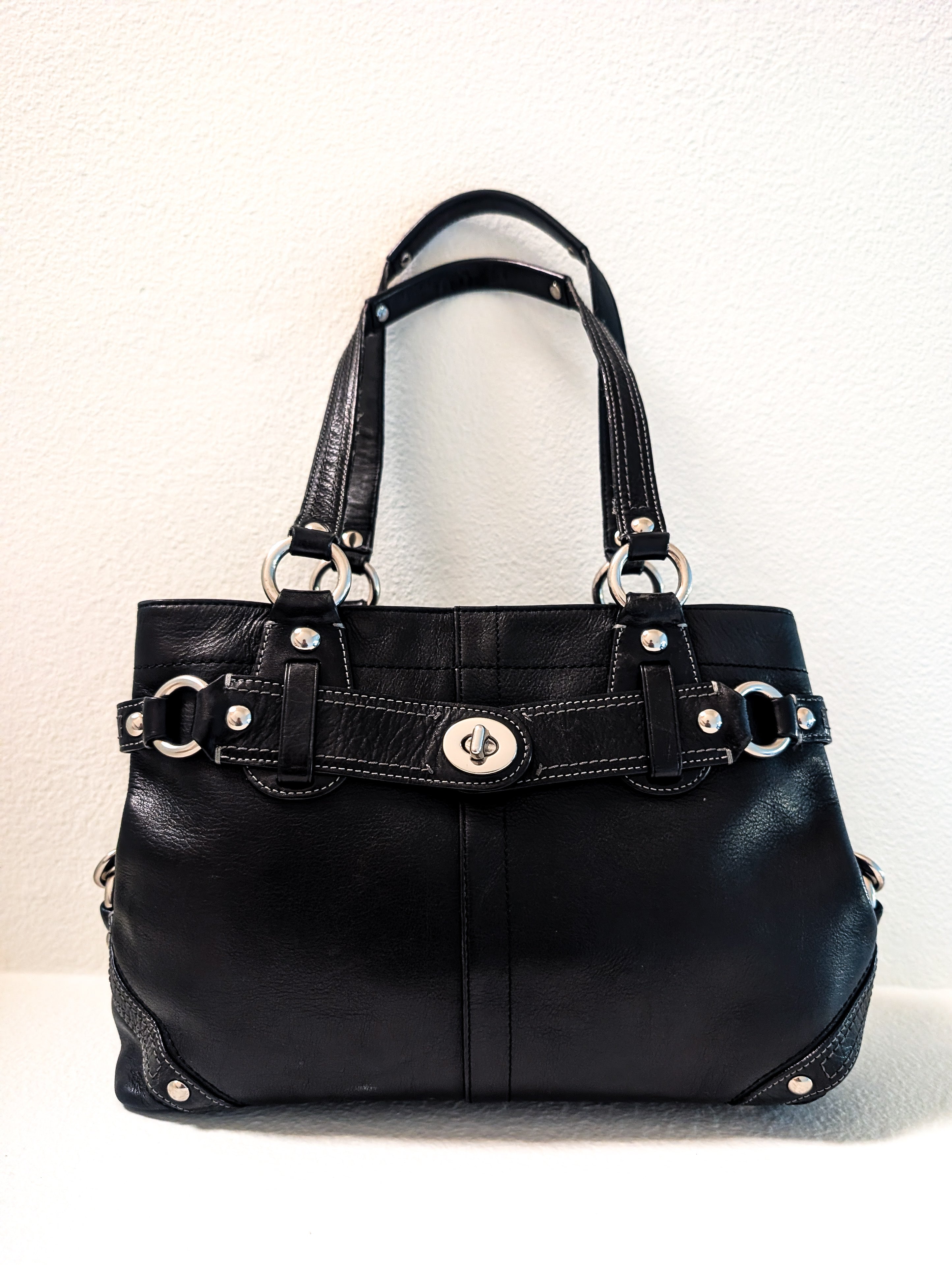 Coach Carly Satchel Carryall in Black & Silver