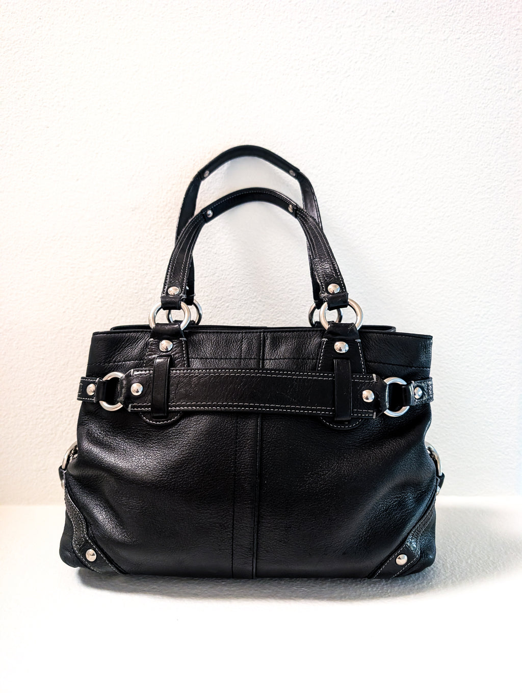 Coach Carly Satchel Carryall in Black & Silver