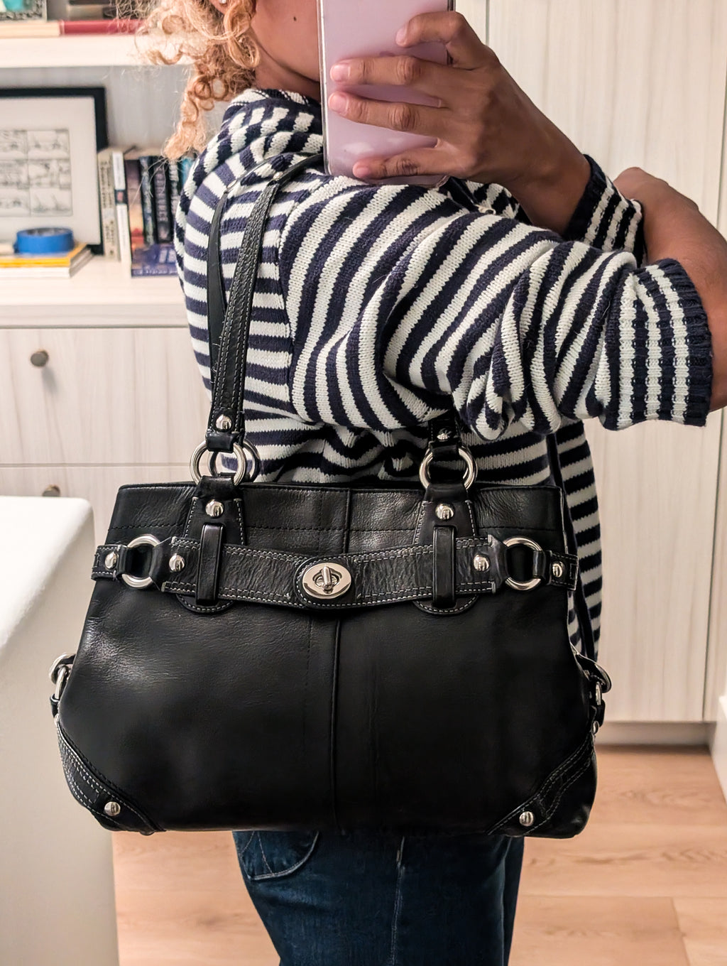 Coach Carly Satchel Carryall in Black & Silver