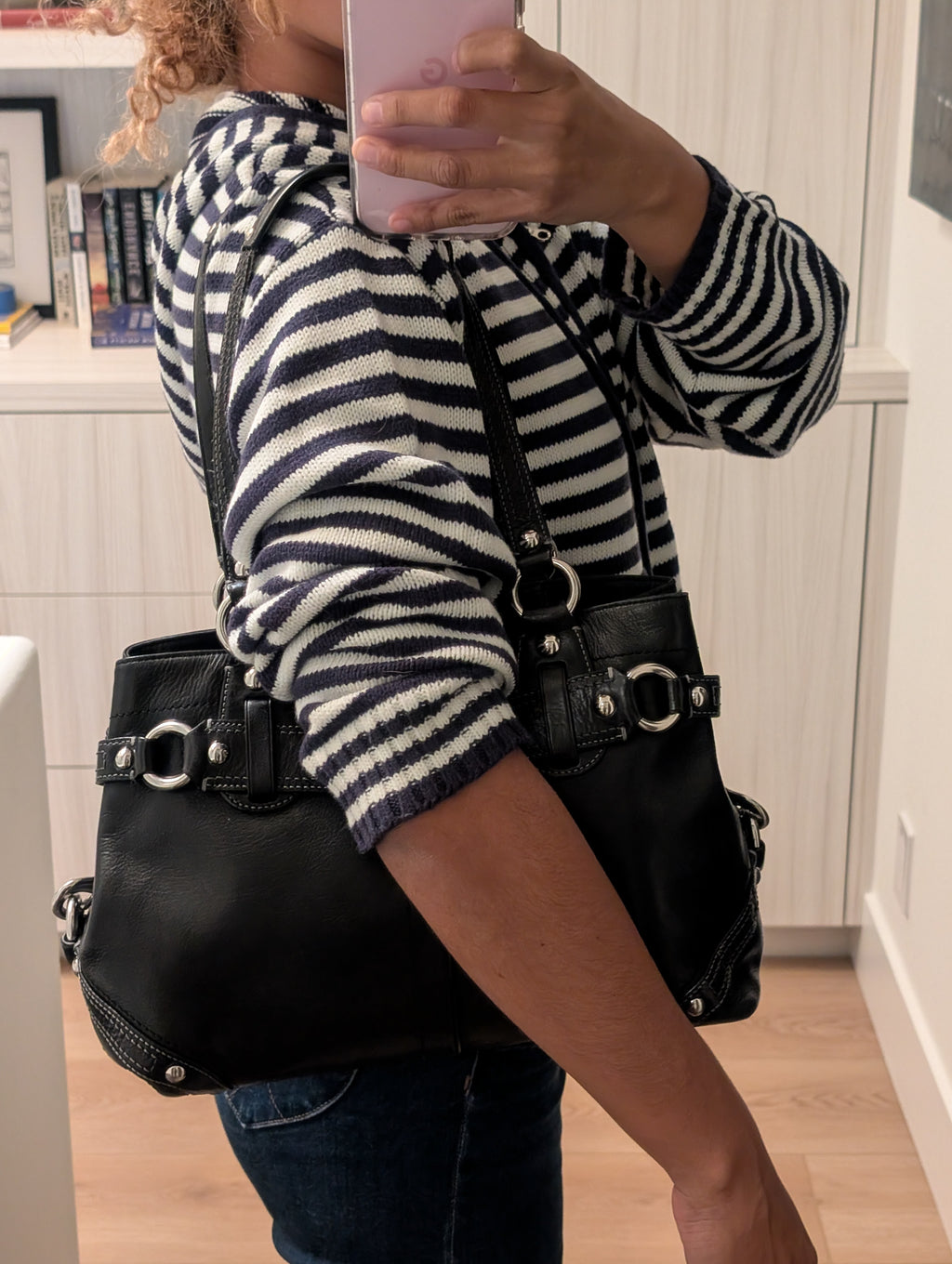 Coach Carly Satchel Carryall in Black & Silver