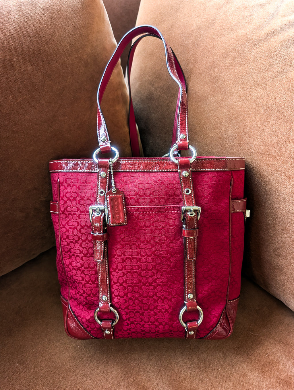 Vintage Coach Red & Silver Signature Gallery Tote