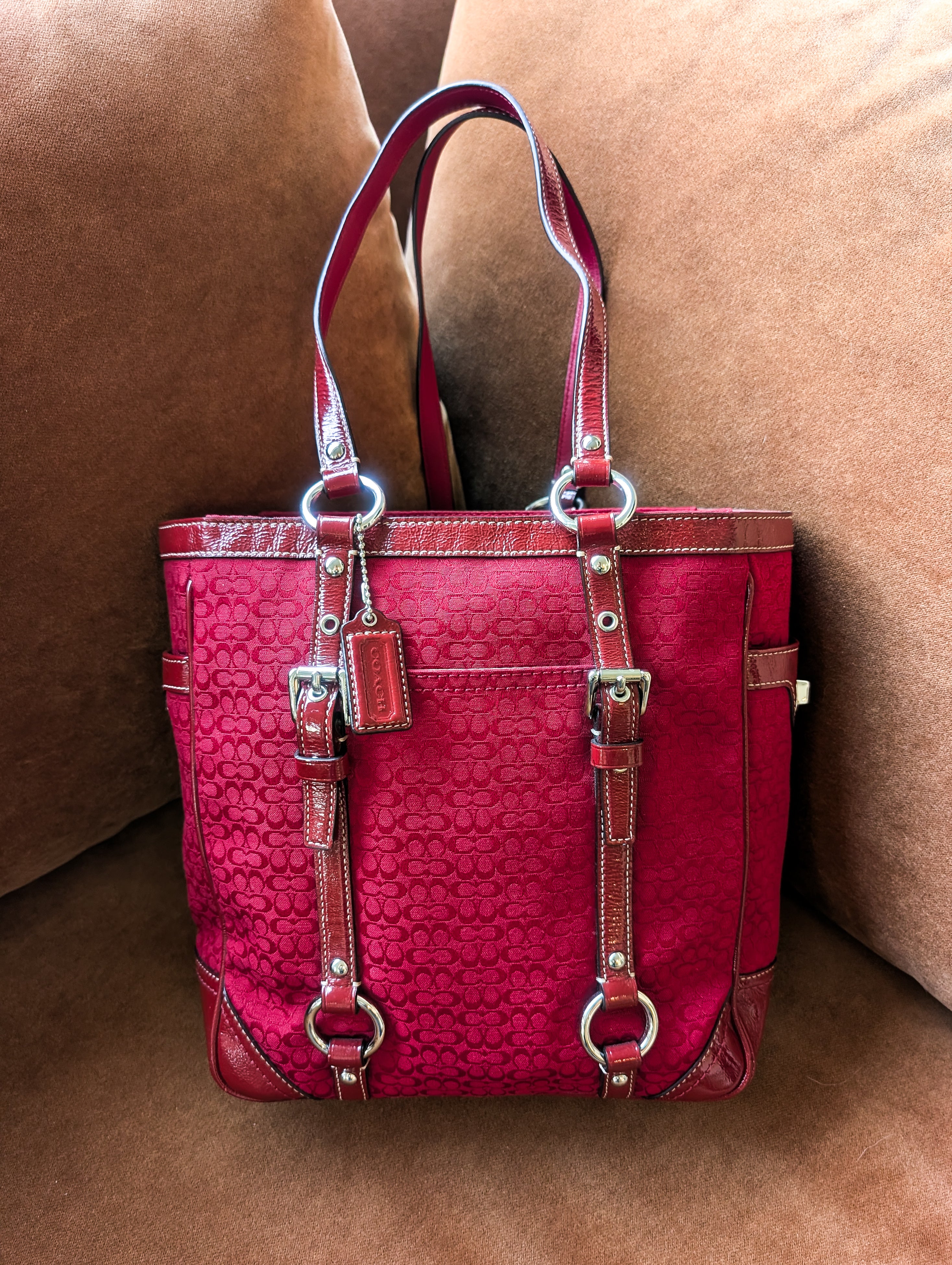 Vintage Coach Red & Silver Signature Gallery Tote