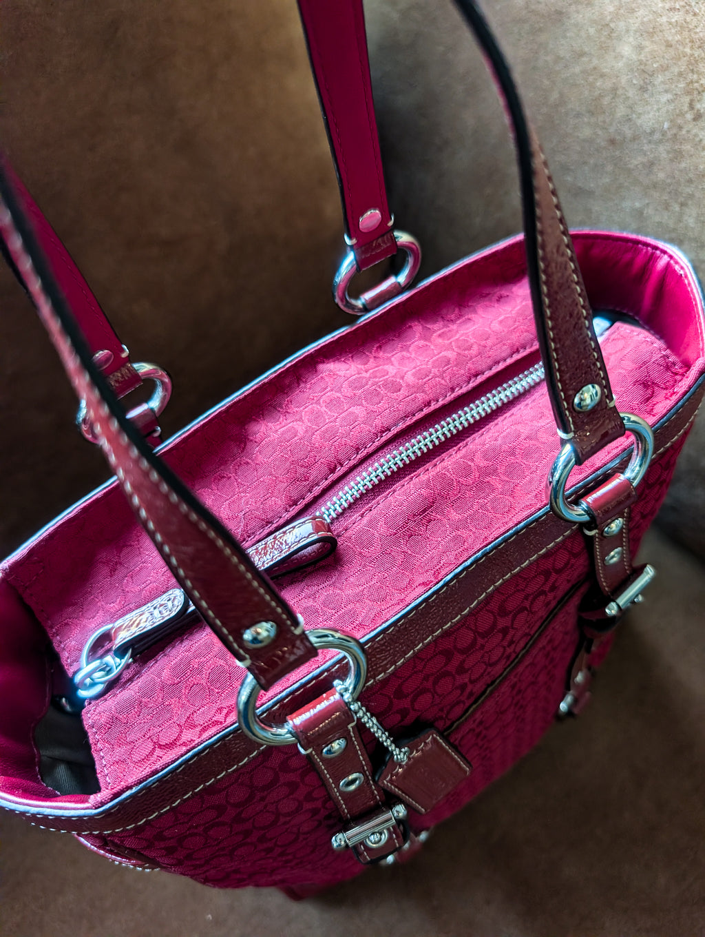 Vintage Coach Red & Silver Signature Gallery Tote