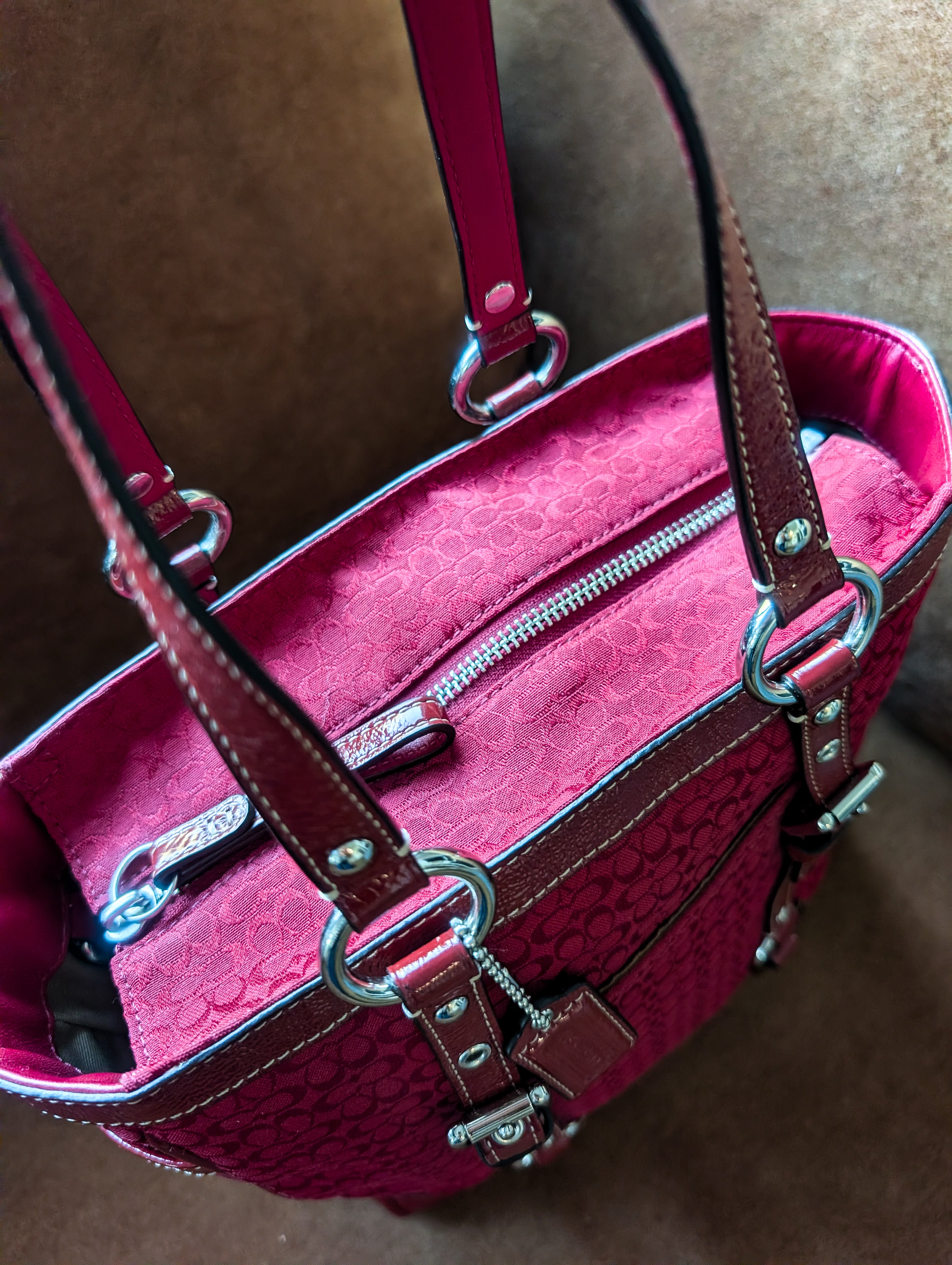Vintage Coach Red & Silver Signature Gallery Tote