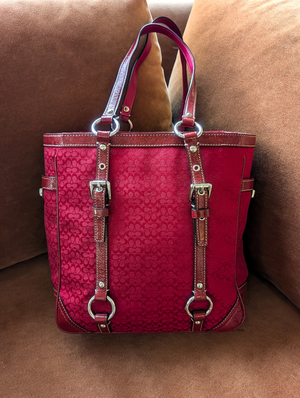 Vintage Coach Red & Silver Signature Gallery Tote