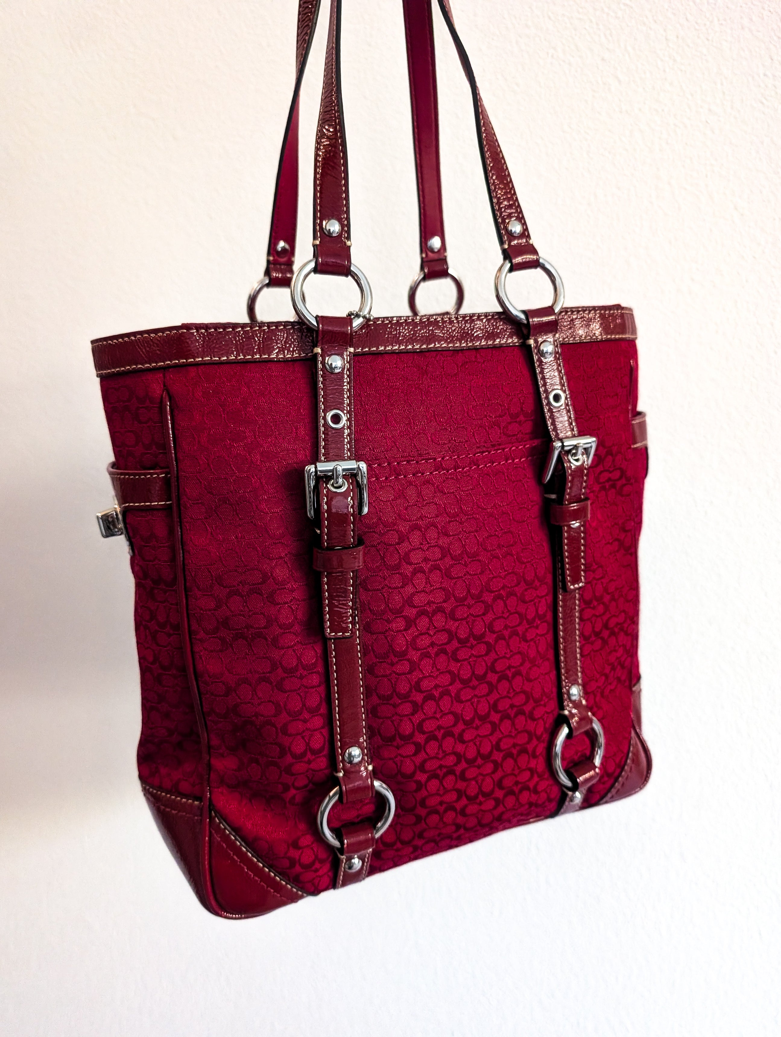 Vintage Coach Red & Silver Signature Gallery Tote