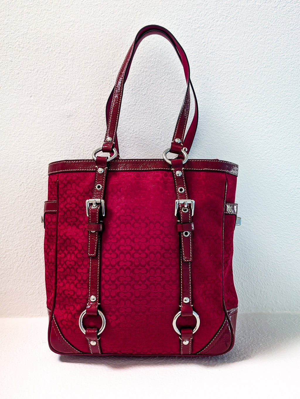 Vintage Coach Red & Silver Signature Gallery Tote