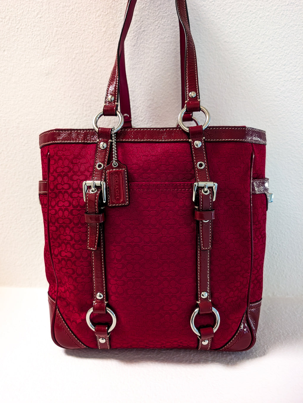Vintage Coach Red & Silver Signature Gallery Tote