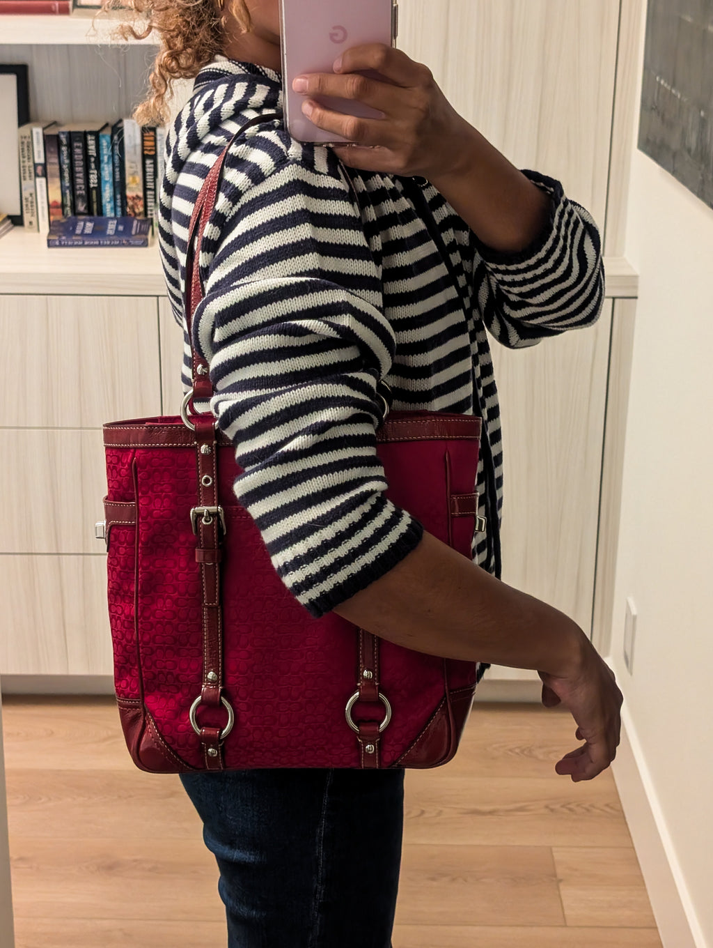 Vintage Coach Red & Silver Signature Gallery Tote