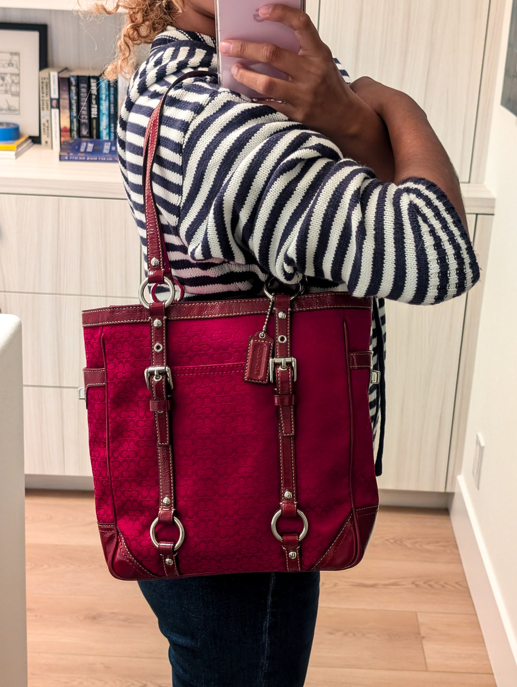 Vintage Coach Red & Silver Signature Gallery Tote