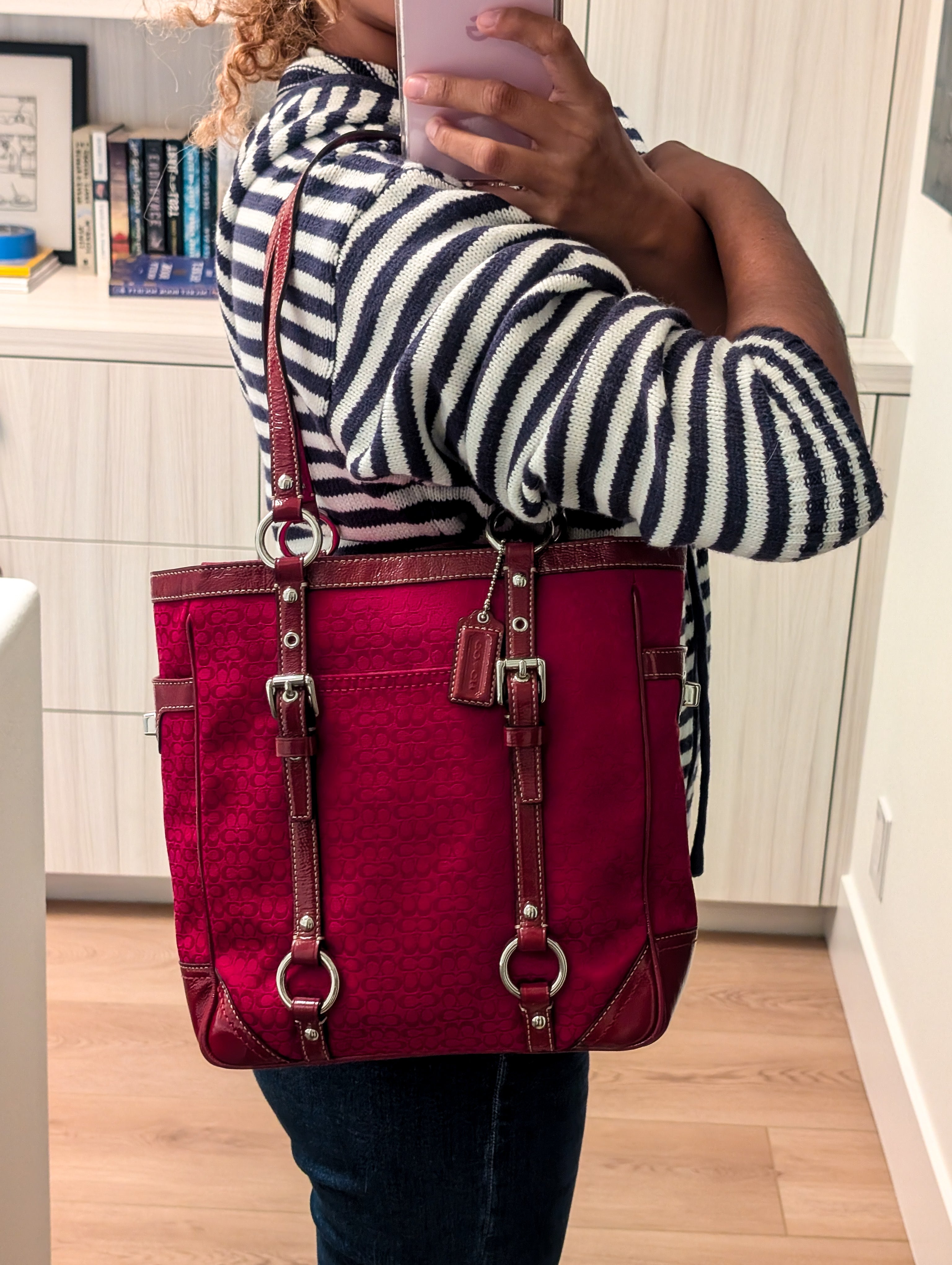 Vintage Coach Red & Silver Signature Gallery Tote