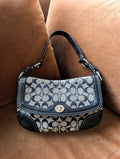 Vintage Coach Signature Soho Flap Bag in Black & Silver
