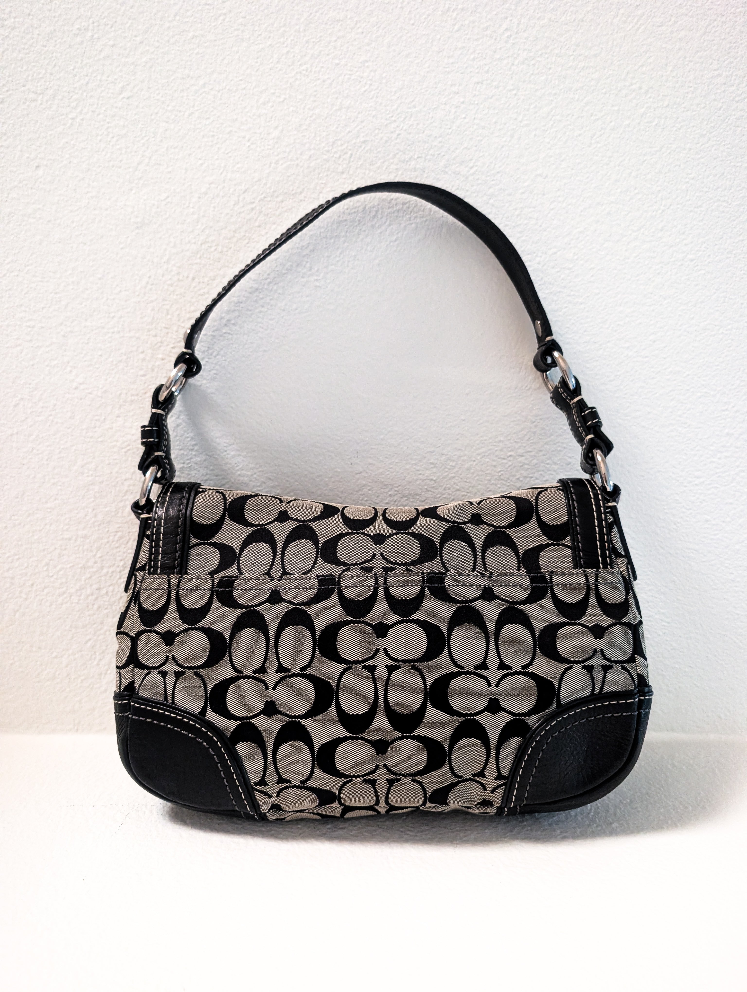 Vintage Coach Signature Soho Flap Bag in Black & Silver