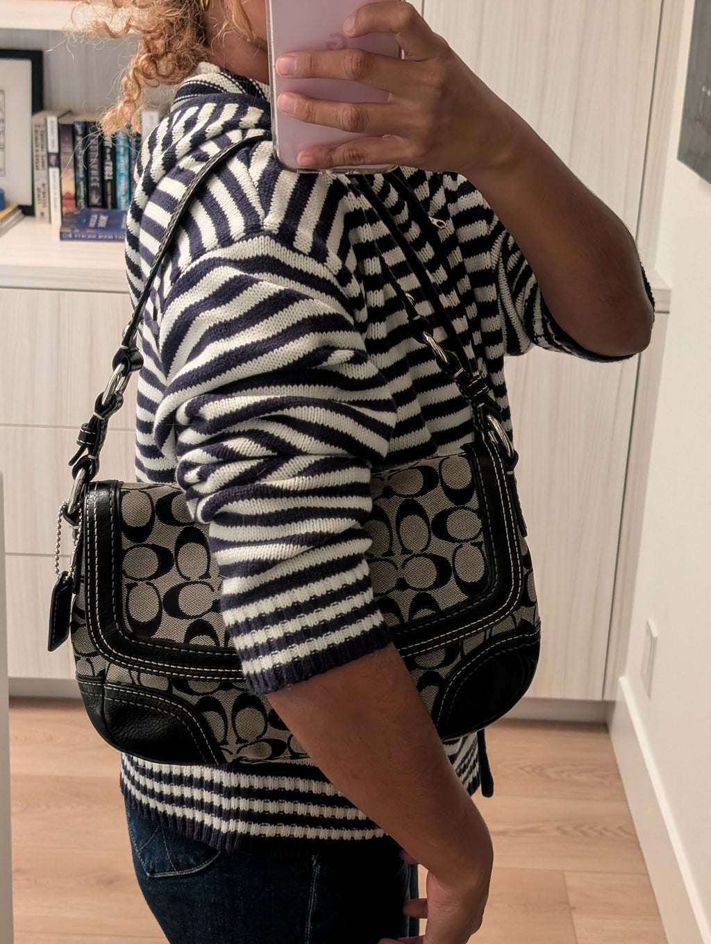 Vintage Coach Signature Soho Flap Bag in Black & Silver