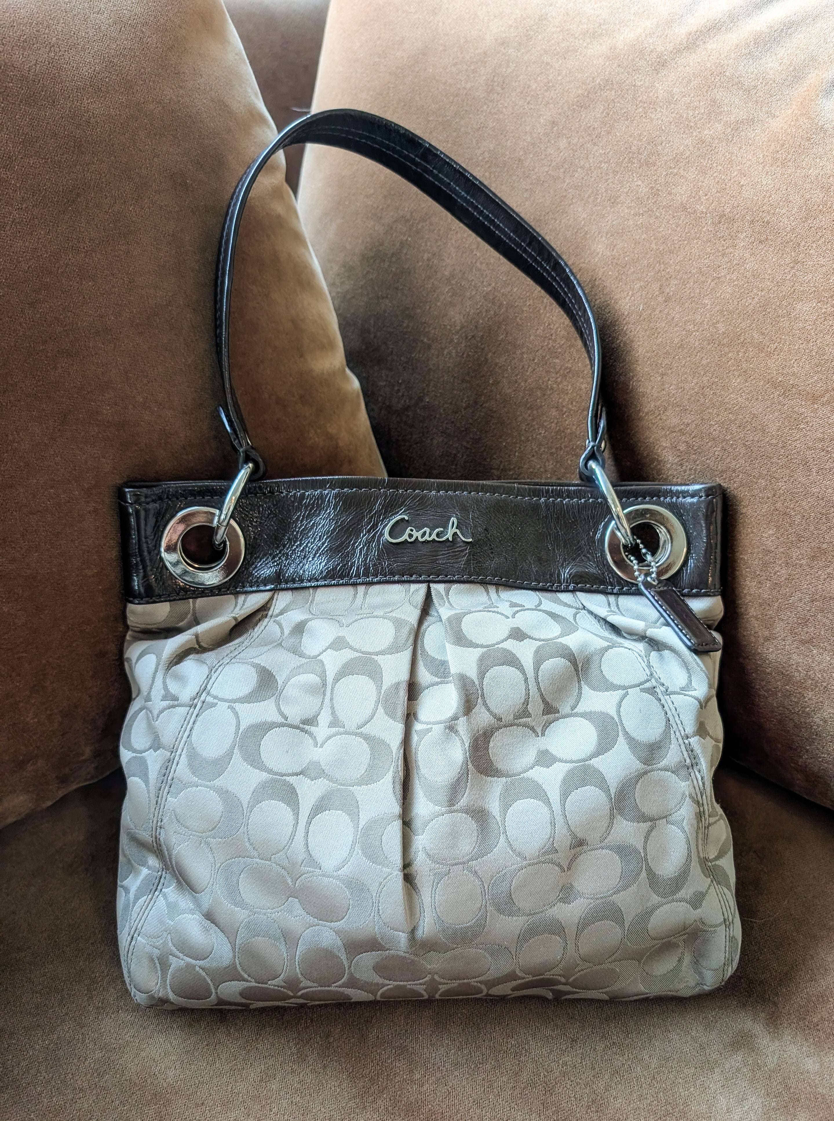 Coach Ashley Signature Hippie Shoulder Bag in Brown & Silver