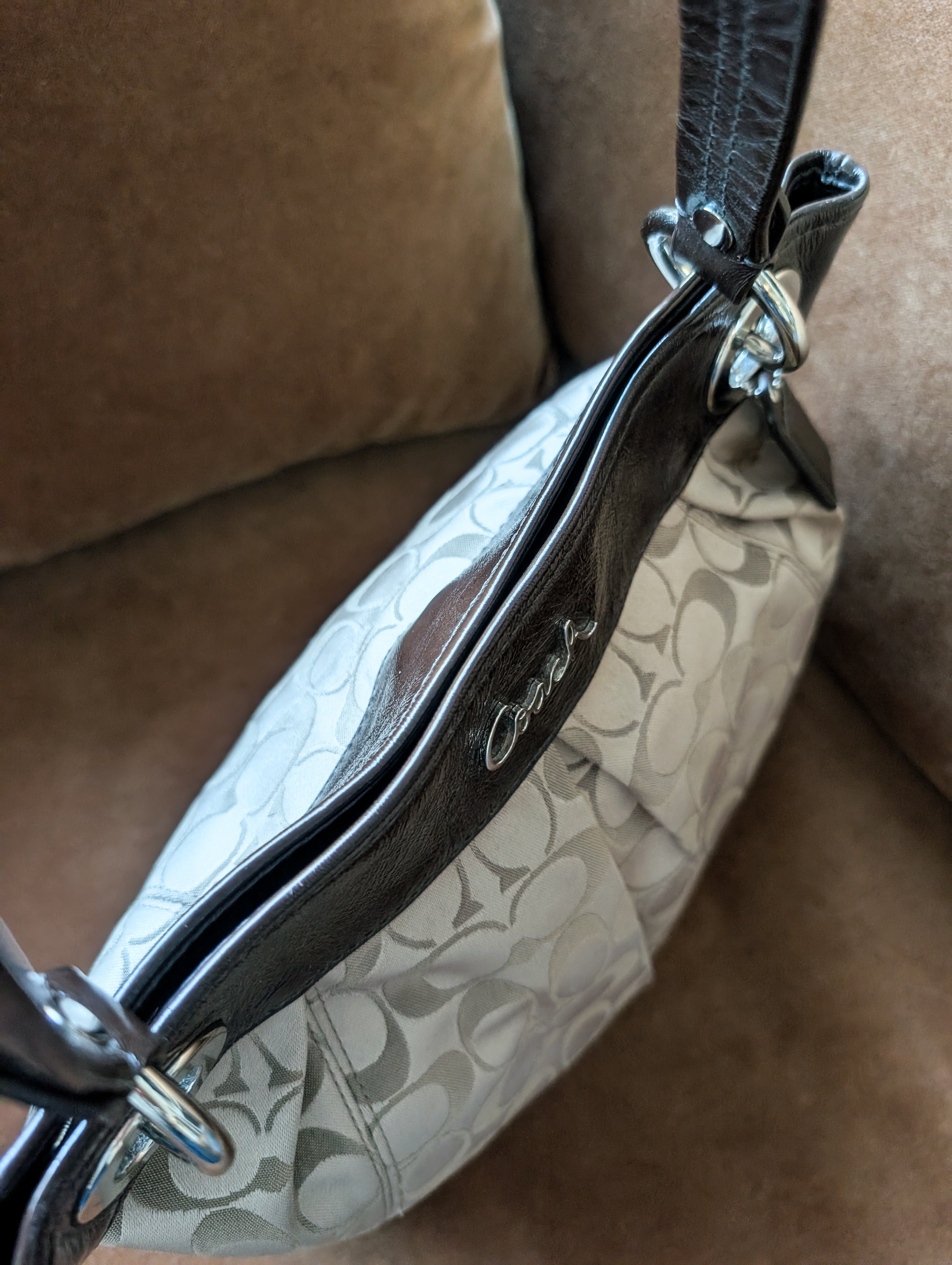Coach Ashley Signature Hippie Shoulder Bag in Brown & Silver