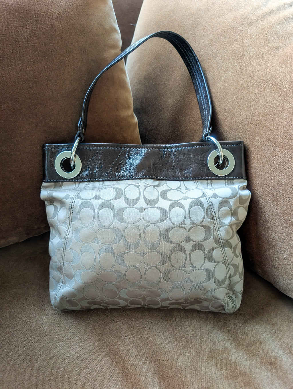 Coach Ashley Signature Hippie Shoulder Bag in Brown & Silver