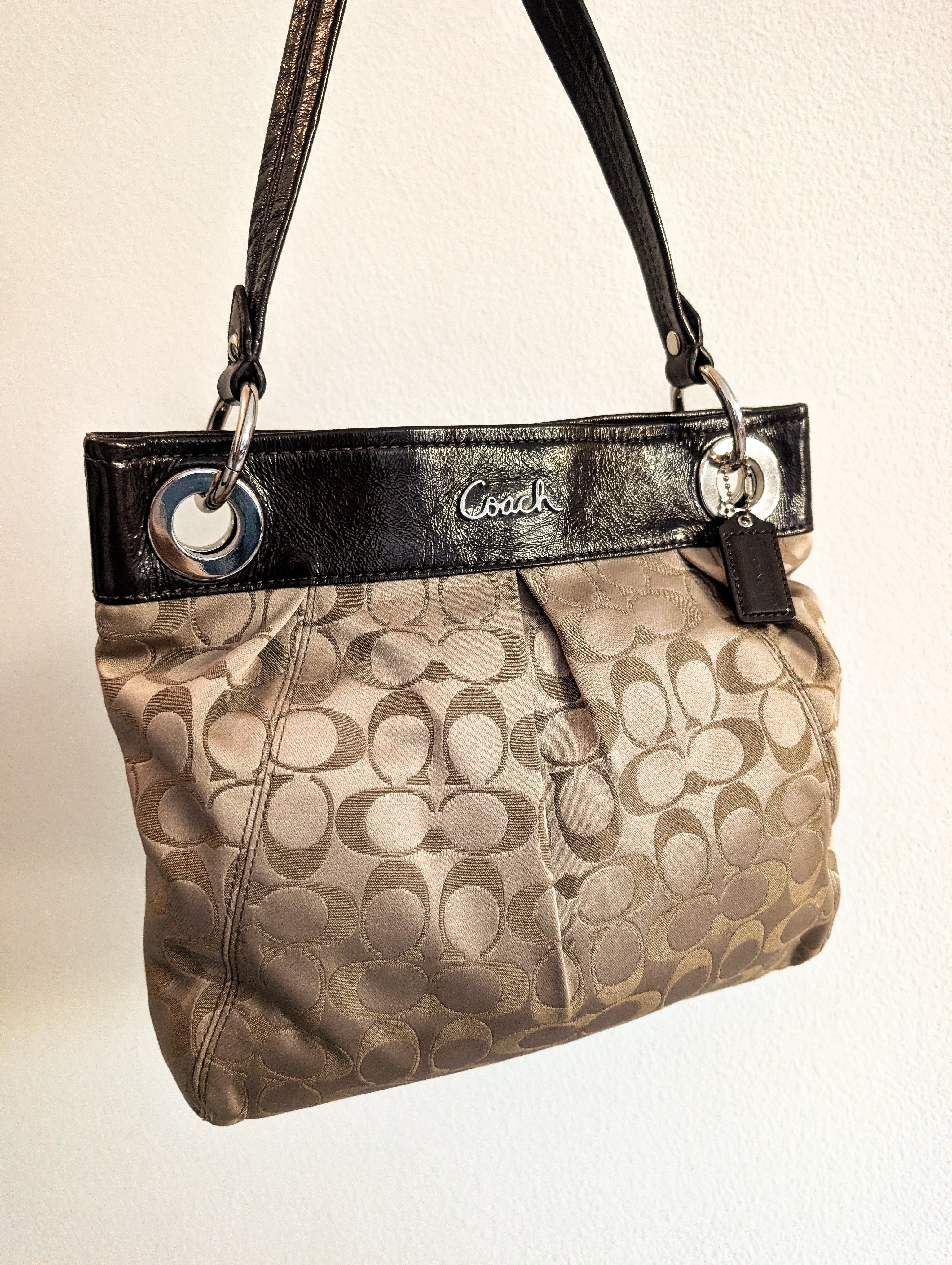 Coach Ashley Signature Hippie Shoulder Bag in Brown & Silver