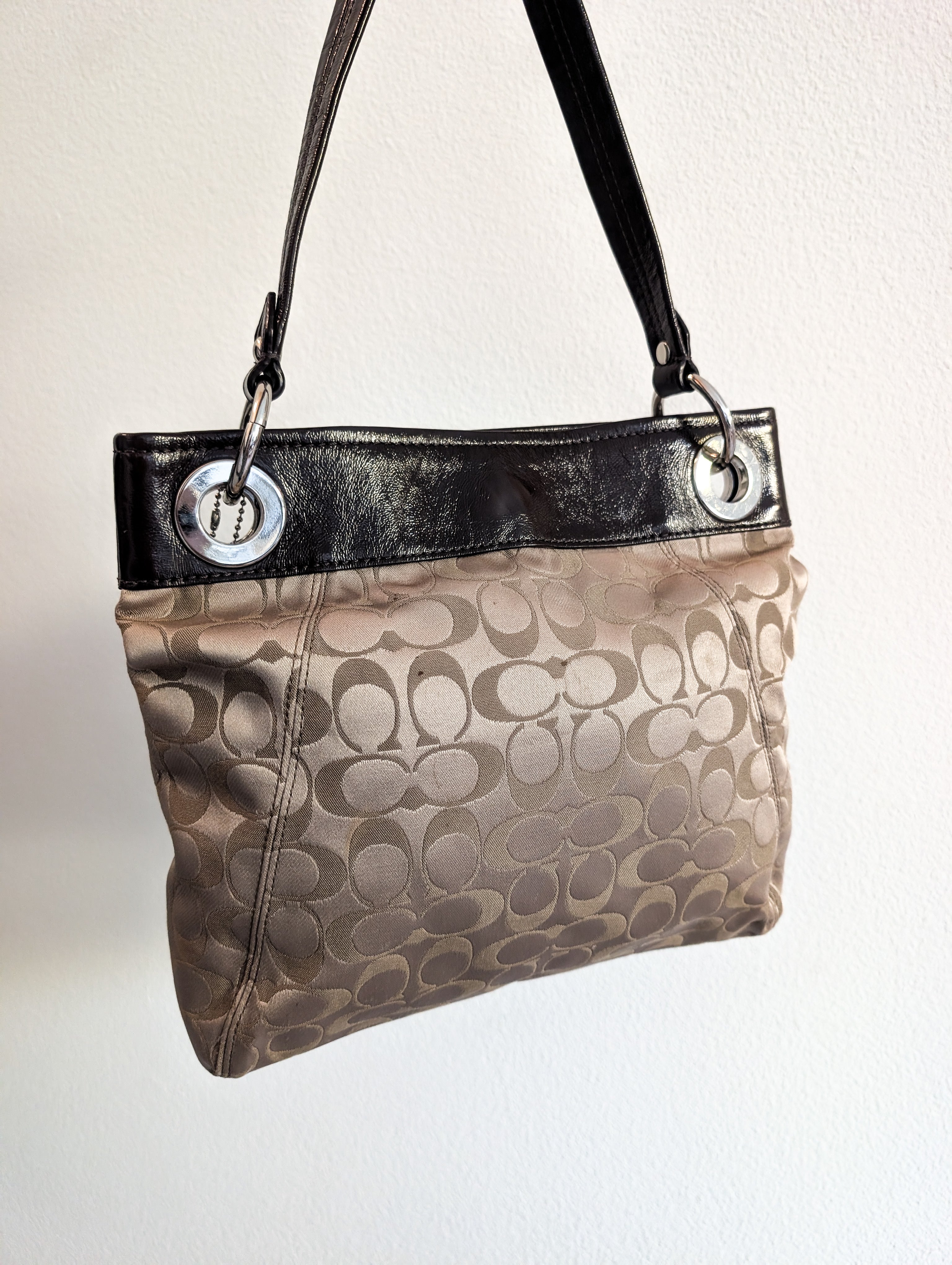 Coach Ashley Signature Hippie Shoulder Bag in Brown & Silver