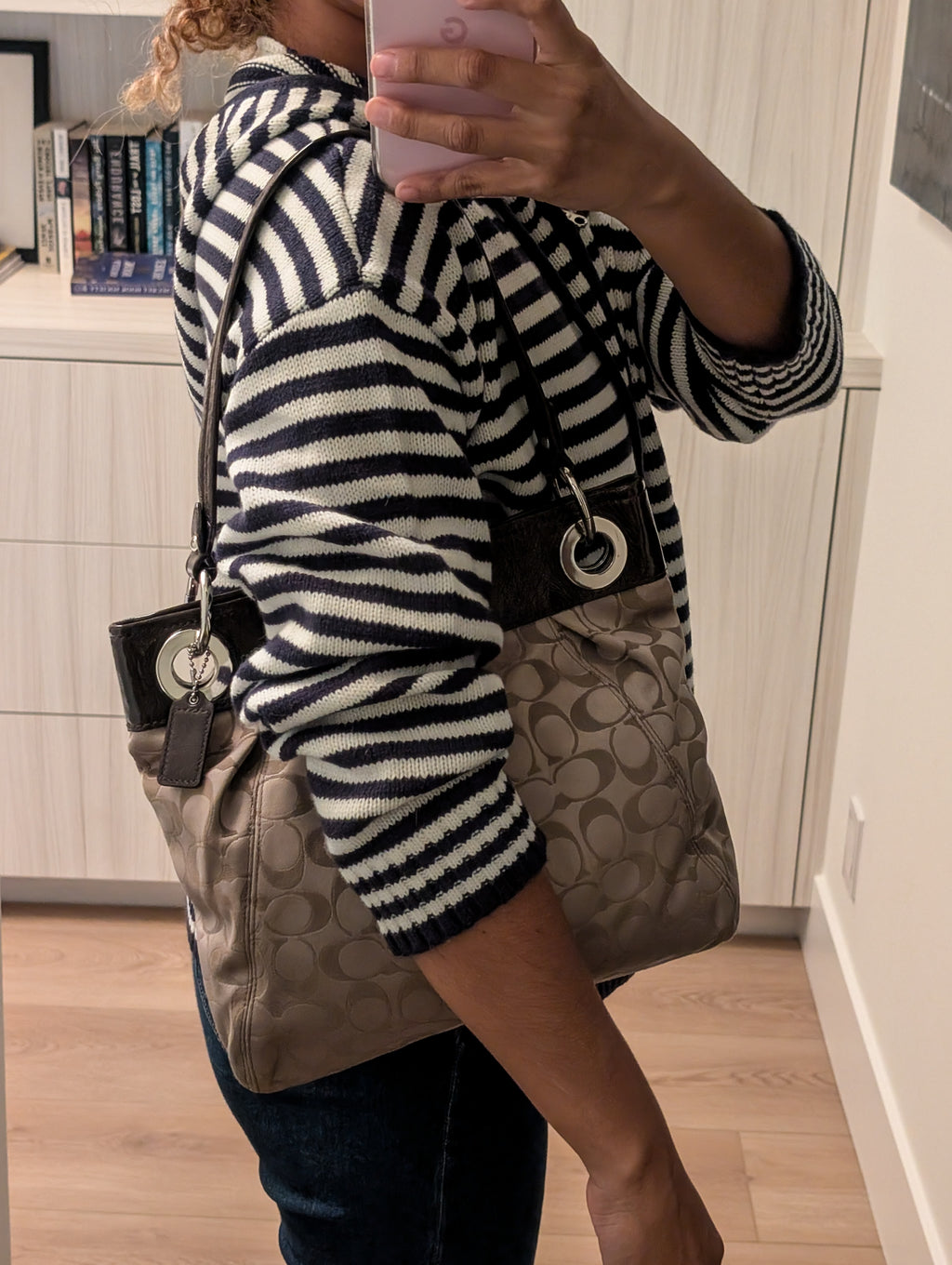 Coach Ashley Signature Hippie Shoulder Bag in Brown & Silver