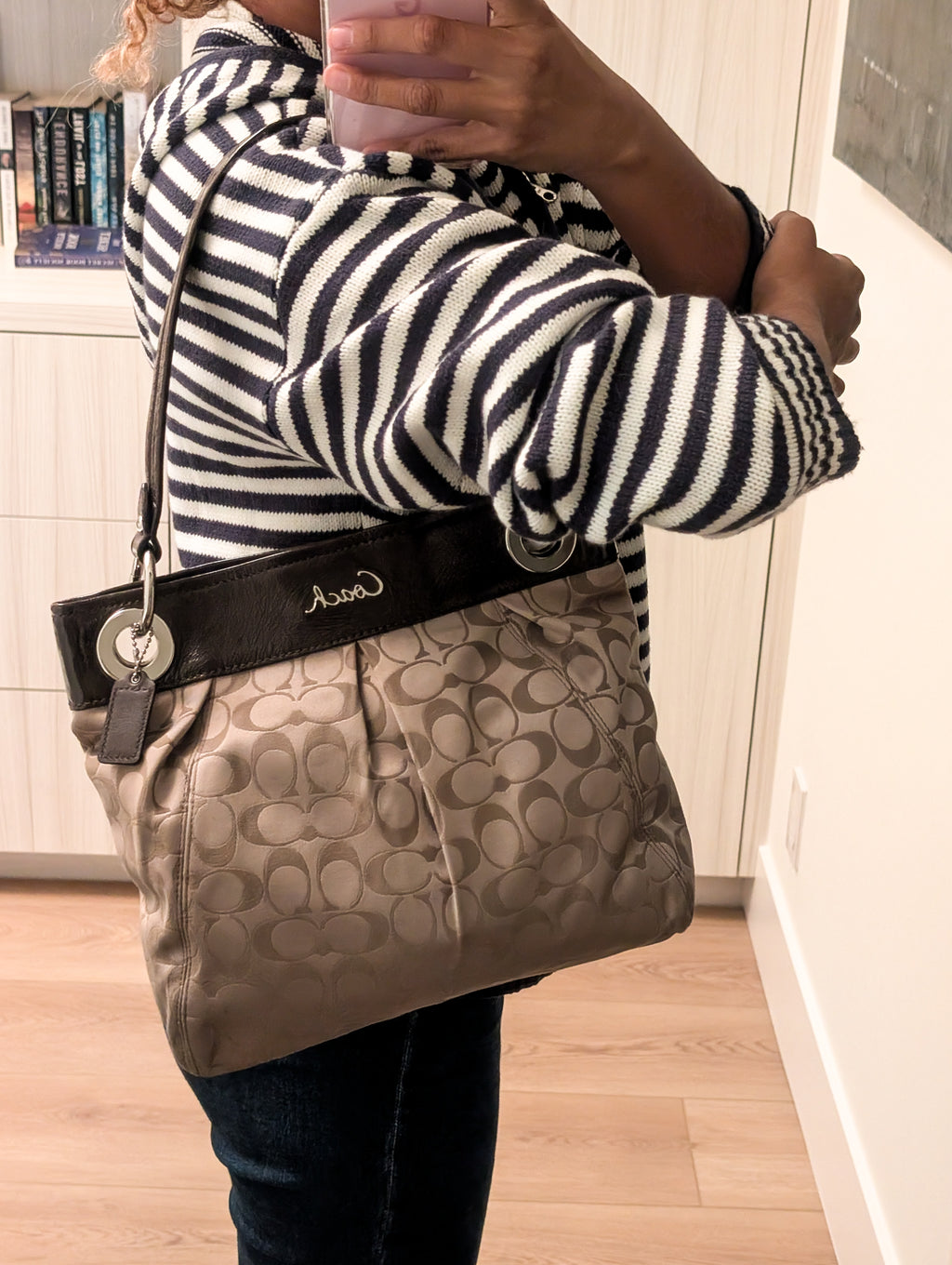 Coach Ashley Signature Hippie Shoulder Bag in Brown & Silver
