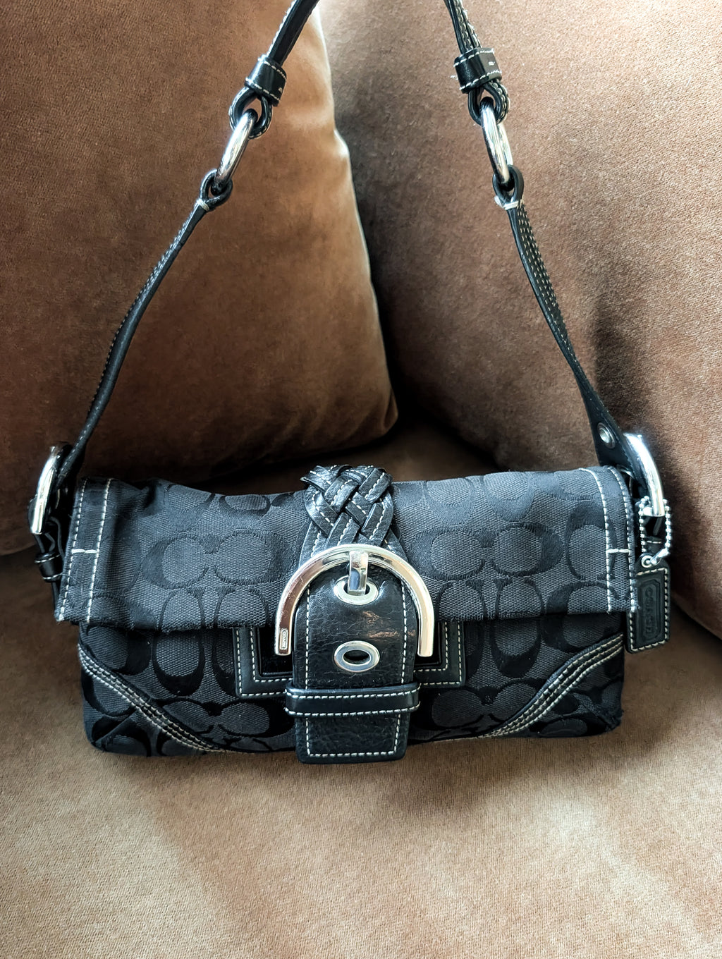 Vintage Coach Soho Mini Signature Demi Flap Bag in Black & Silver