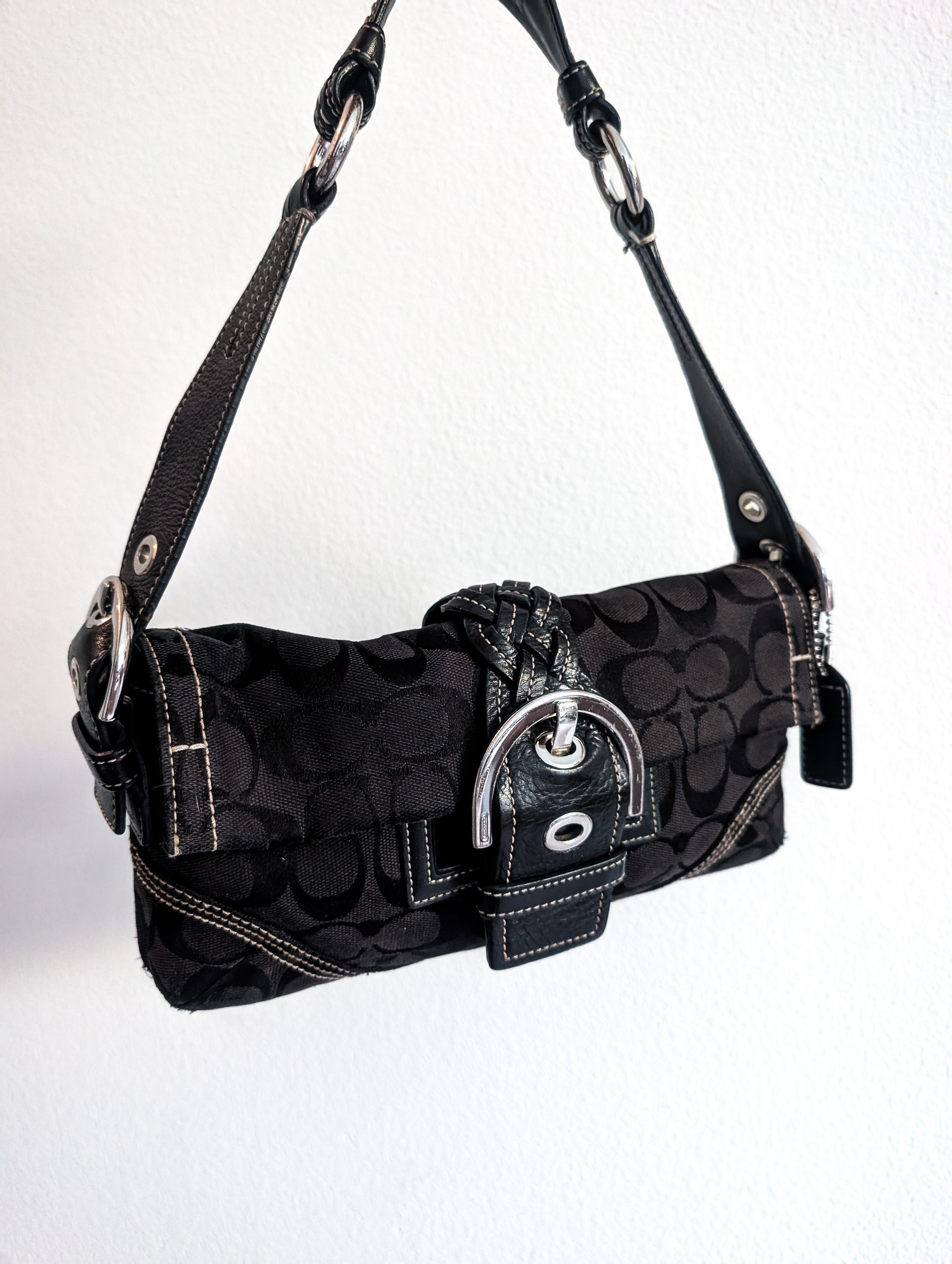Vintage Coach Soho Mini Signature Demi Flap Bag in Black & Silver