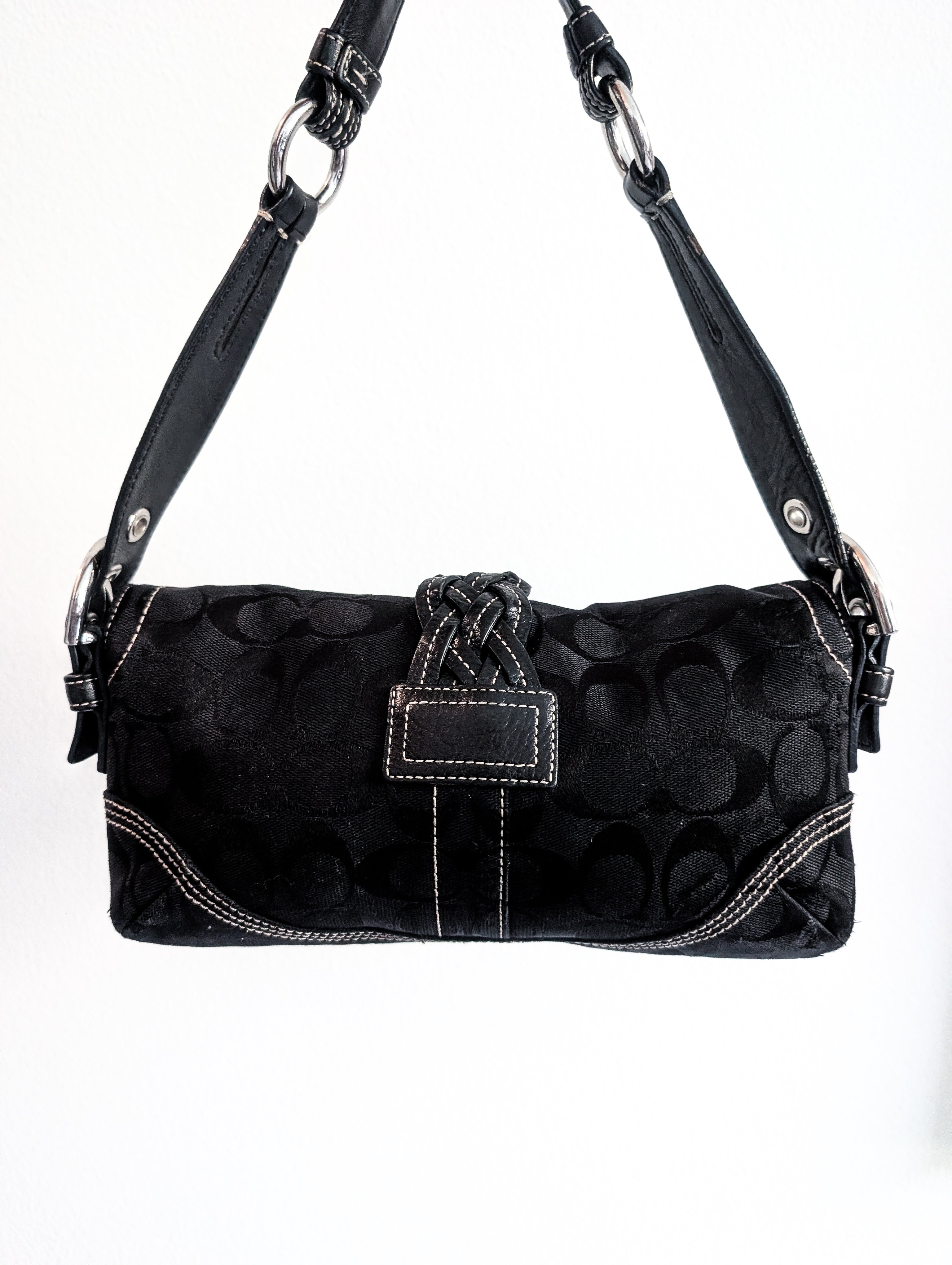 Vintage Coach Soho Mini Signature Demi Flap Bag in Black & Silver