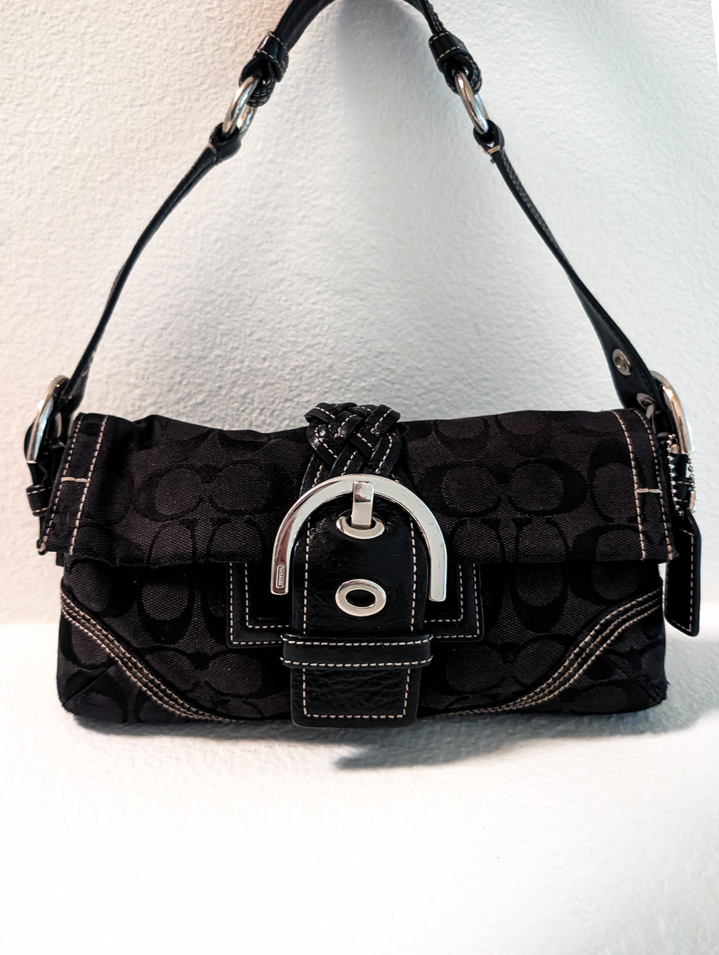 Vintage Coach Soho Mini Signature Demi Flap Bag in Black & Silver