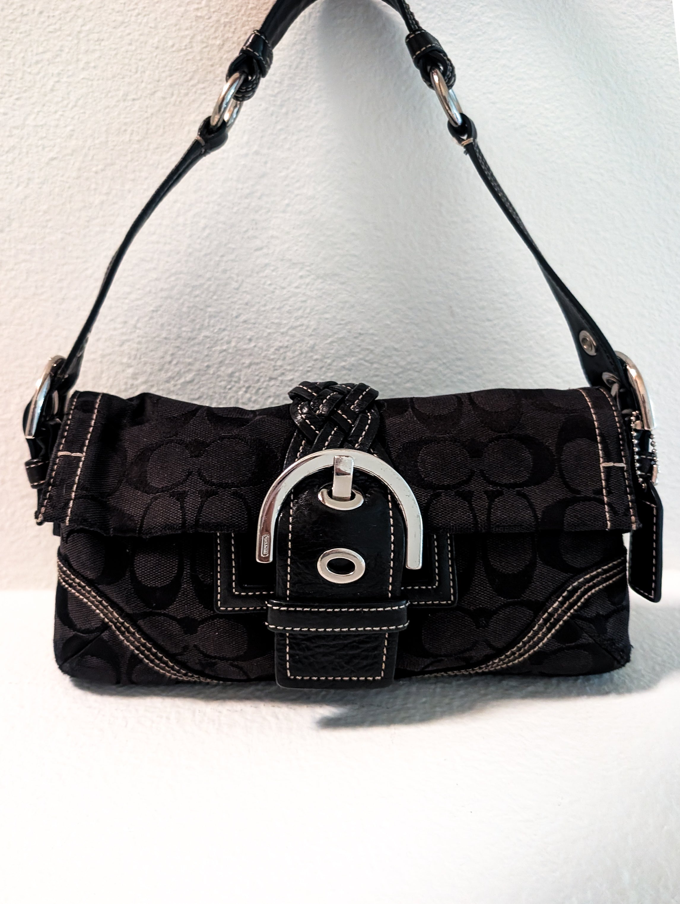 Vintage Coach Soho Mini Signature Demi Flap Bag in Black & Silver